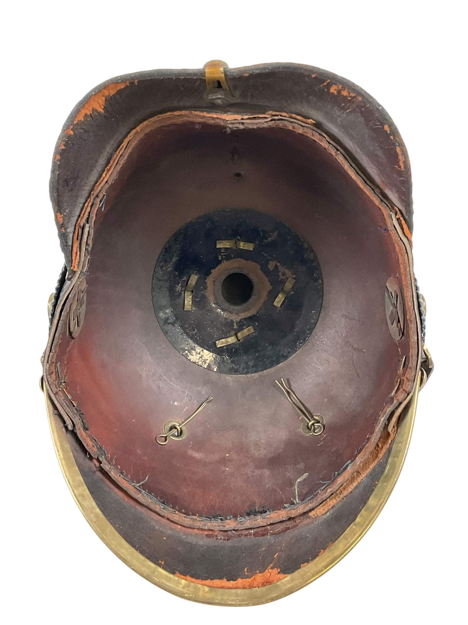 WW1 Imperial German Prussian Spiked Helmet Pickelhaube With Replaced Chin Strap Dated 1914 WW1 Imperial German Prussian Spiked Helmet Pickelhaube With Replaced Chin Strap Dated 1914