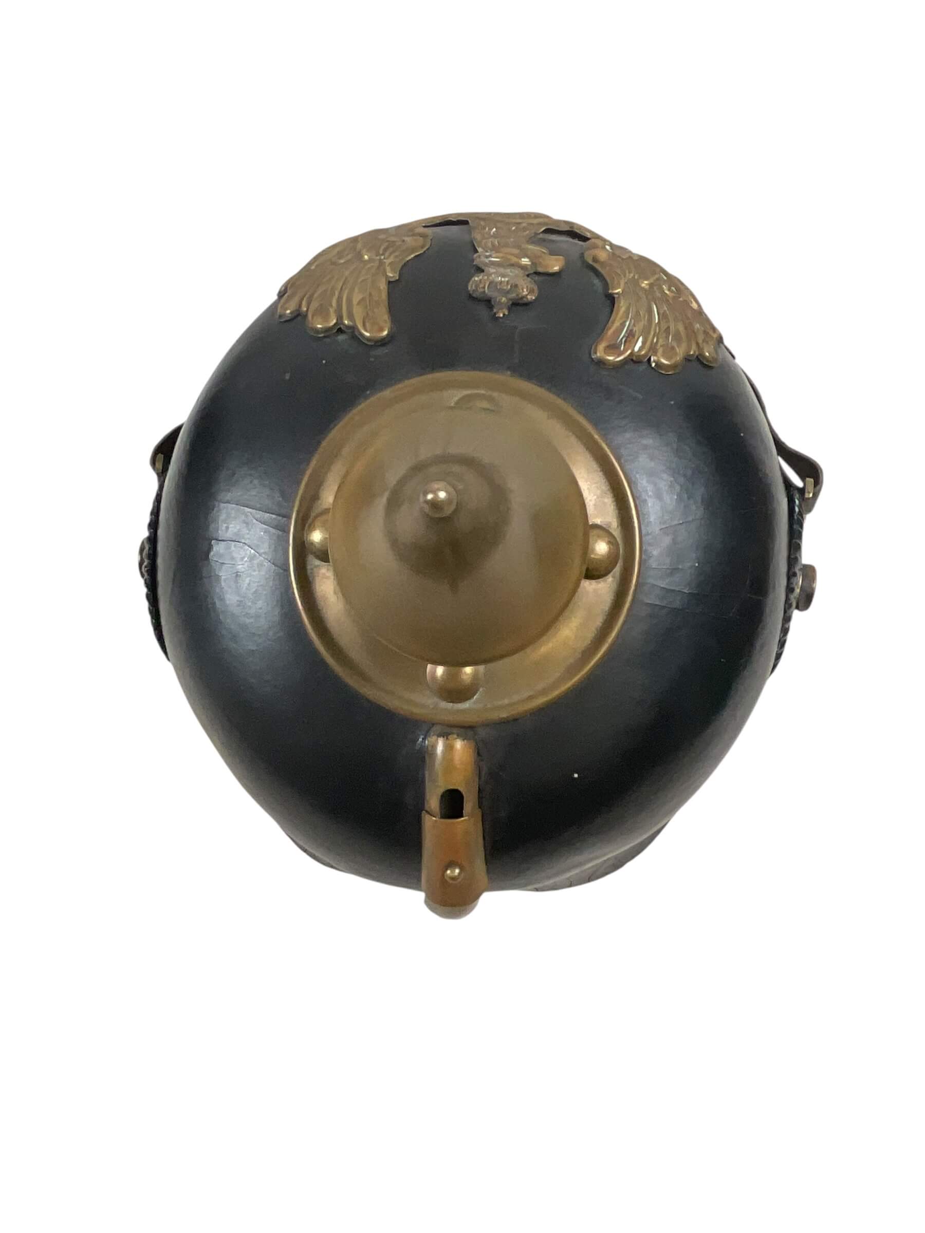 WW1 Imperial German Prussian Spiked Helmet Pickelhaube With Replaced Chin Strap Dated 1914 WW1 Imperial German Prussian Spiked Helmet Pickelhaube With Replaced Chin Strap Dated 1914