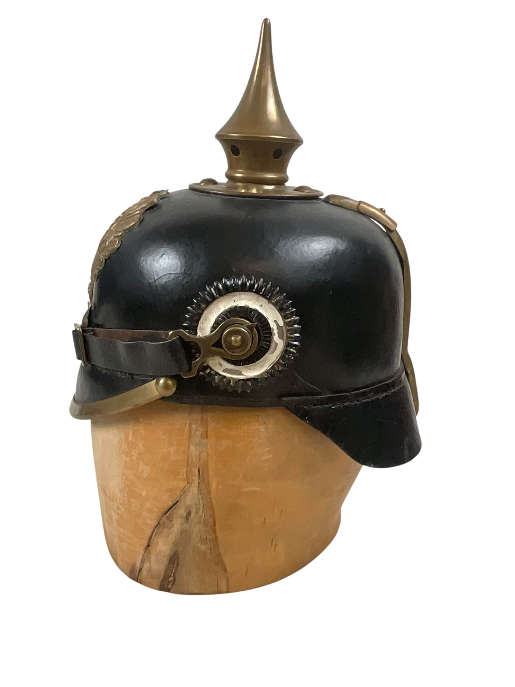 WW1 Imperial German Prussian Spiked Helmet Pickelhaube With Replaced Chin Strap Dated 1914 WW1 Imperial German Prussian Spiked Helmet Pickelhaube With Replaced Chin Strap Dated 1914