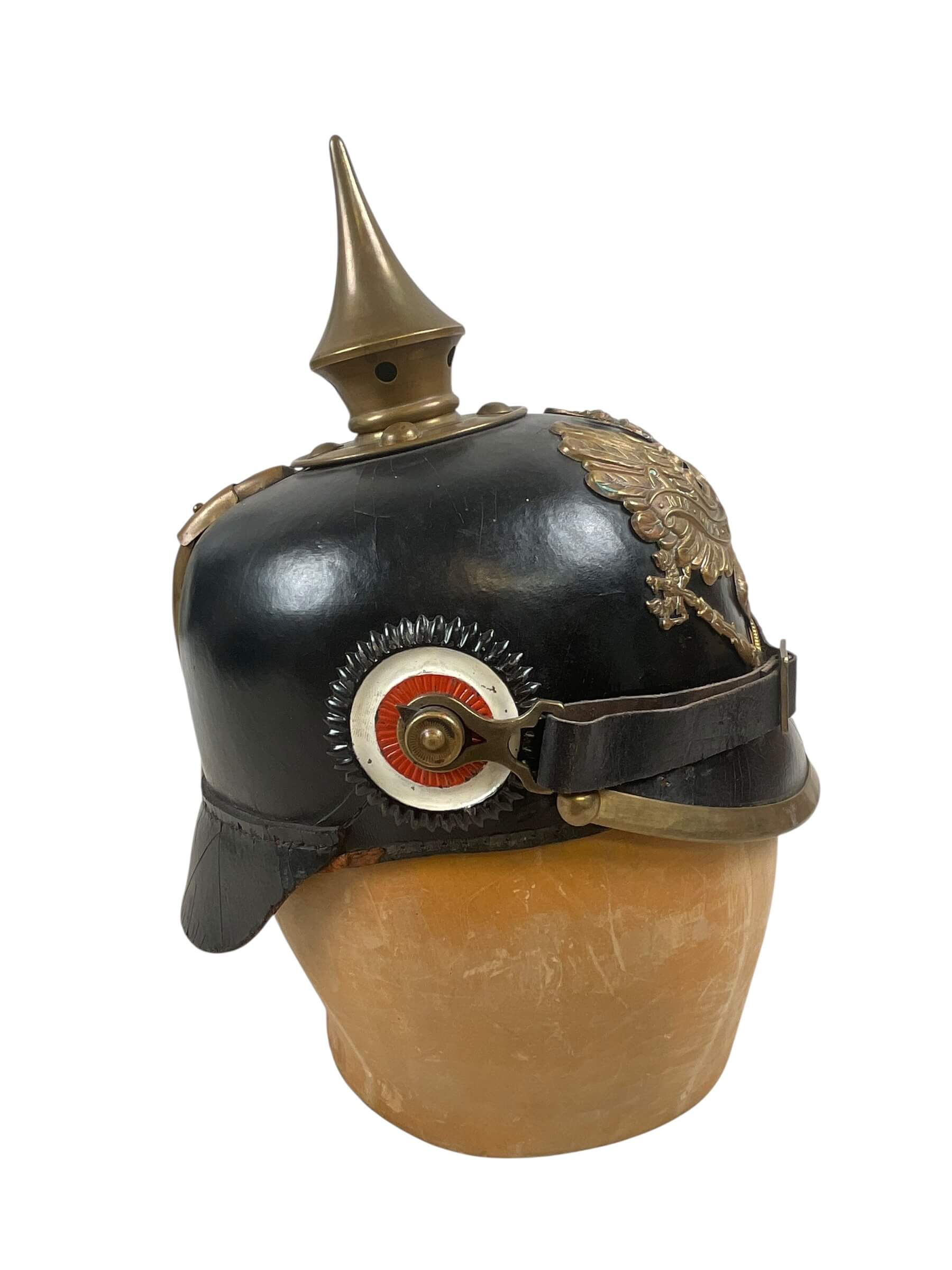 WW1 Imperial German Prussian Spiked Helmet Pickelhaube With Replaced Chin Strap Dated 1914 WW1 Imperial German Prussian Spiked Helmet Pickelhaube With Replaced Chin Strap Dated 1914