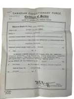 WW1 Canadian CEF Chaplains Certificate of Service