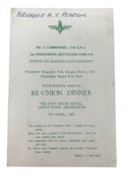 British No 2 Commando 11th SAS 1st Parachute Battalion Reunion Dinner Menu