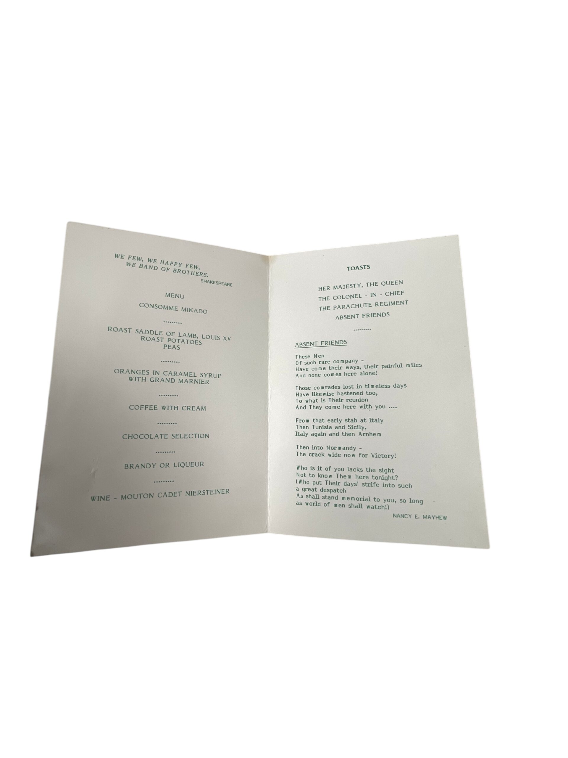 British No 2 Commando 11th SAS 1st Parachute Battalion Reunion Dinner Menu British No 2 Commando 11th SAS 1st Parachute Battalion Reunion Dinner Menu