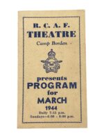WW2 Canadian RCAF Camp Borden Theater Program Dated March 1944