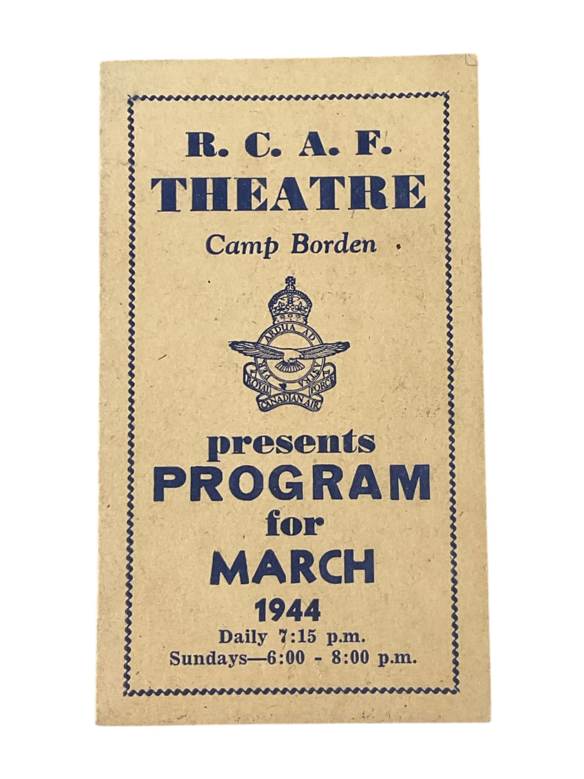 WW2 Canadian RCAF Camp Borden Theater Program Dated March 1944 WW2 Canadian RCAF Camp Borden Theater Program Dated March 1944