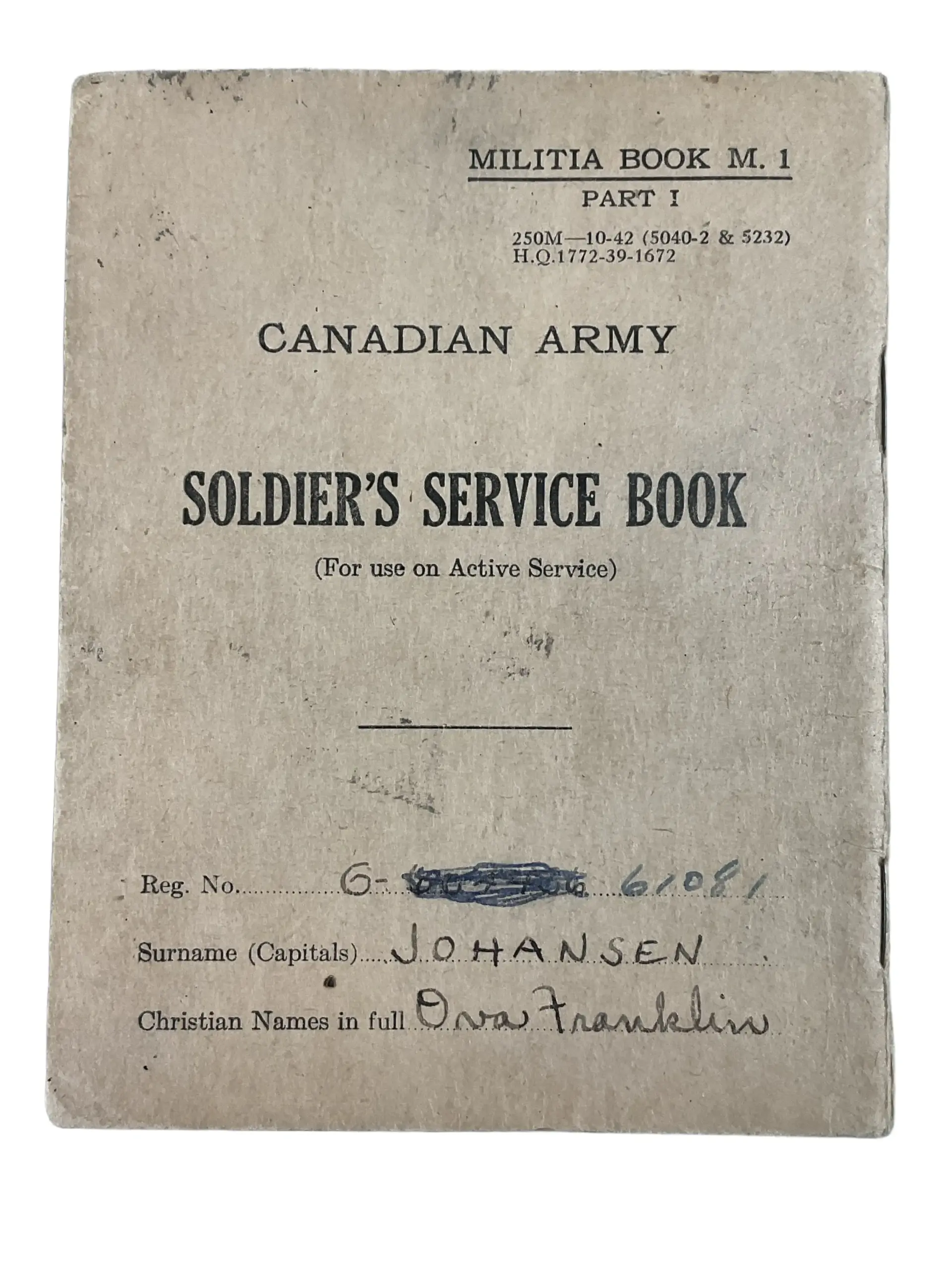 WW2 Canadian Army Soldier's Service Book Named G-61081 Johansen WW2 Canadian Army Soldier's Service Book Named G-61081 Johansen