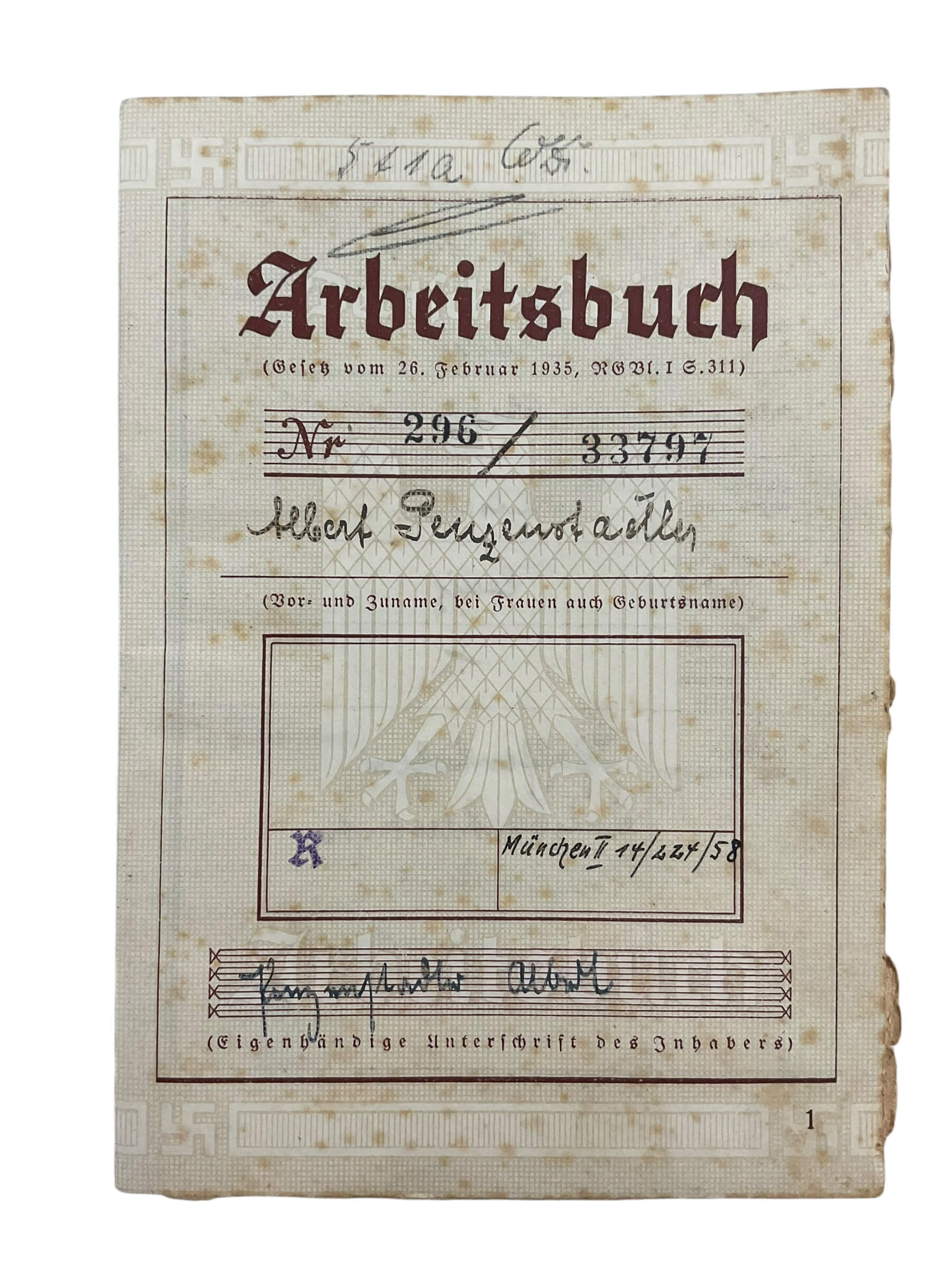WW2 German Arbeitsbuch Employment Record Book – Albert WW2 German Arbeitsbuch Employment Record Book – Albert