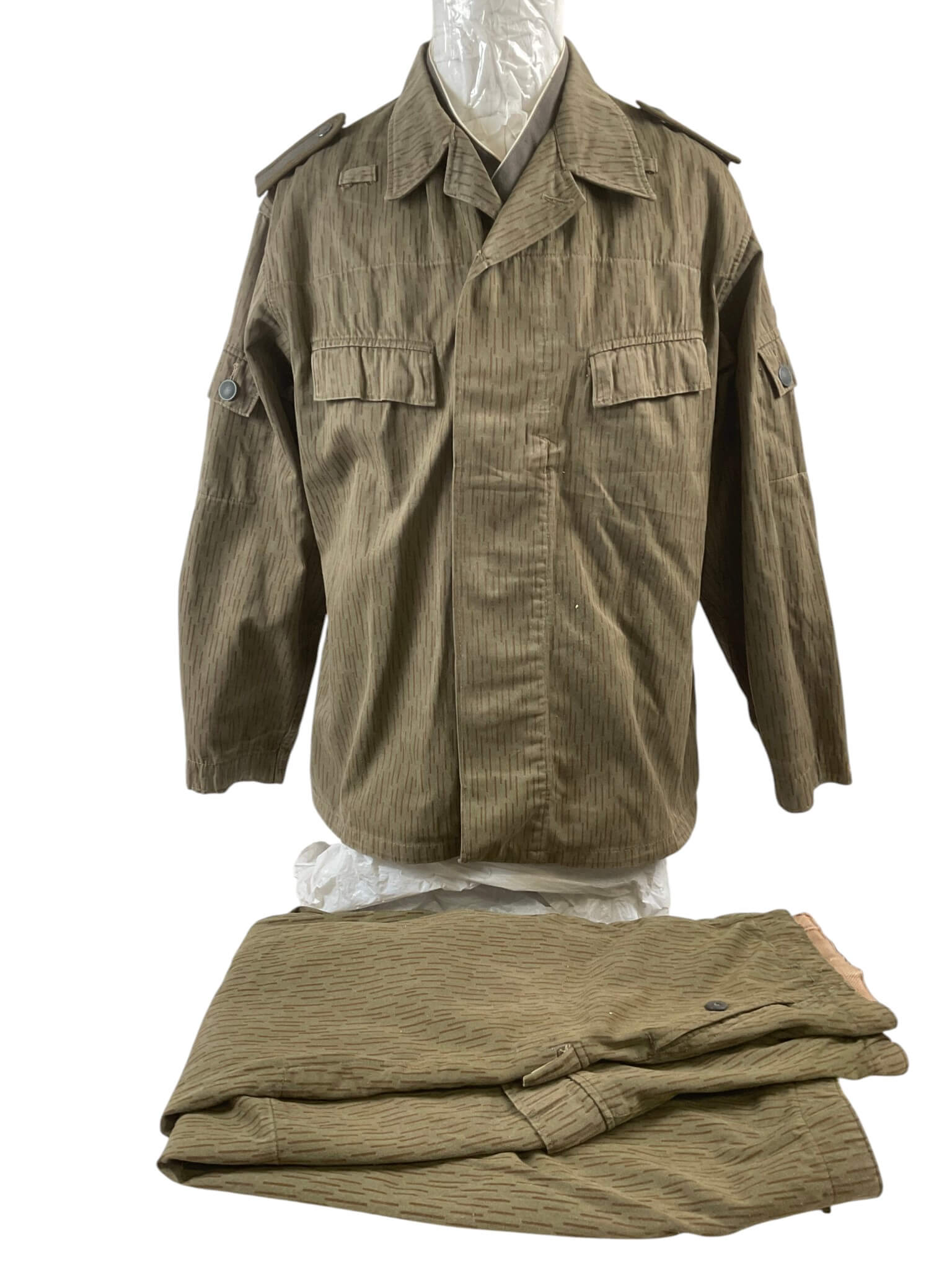 East German Rain Pattern Camouflage Jacket and Pants With White Long Sleeve Shirt East German Rain Pattern Camouflage Jacket and Pants With White Long Sleeve Shirt