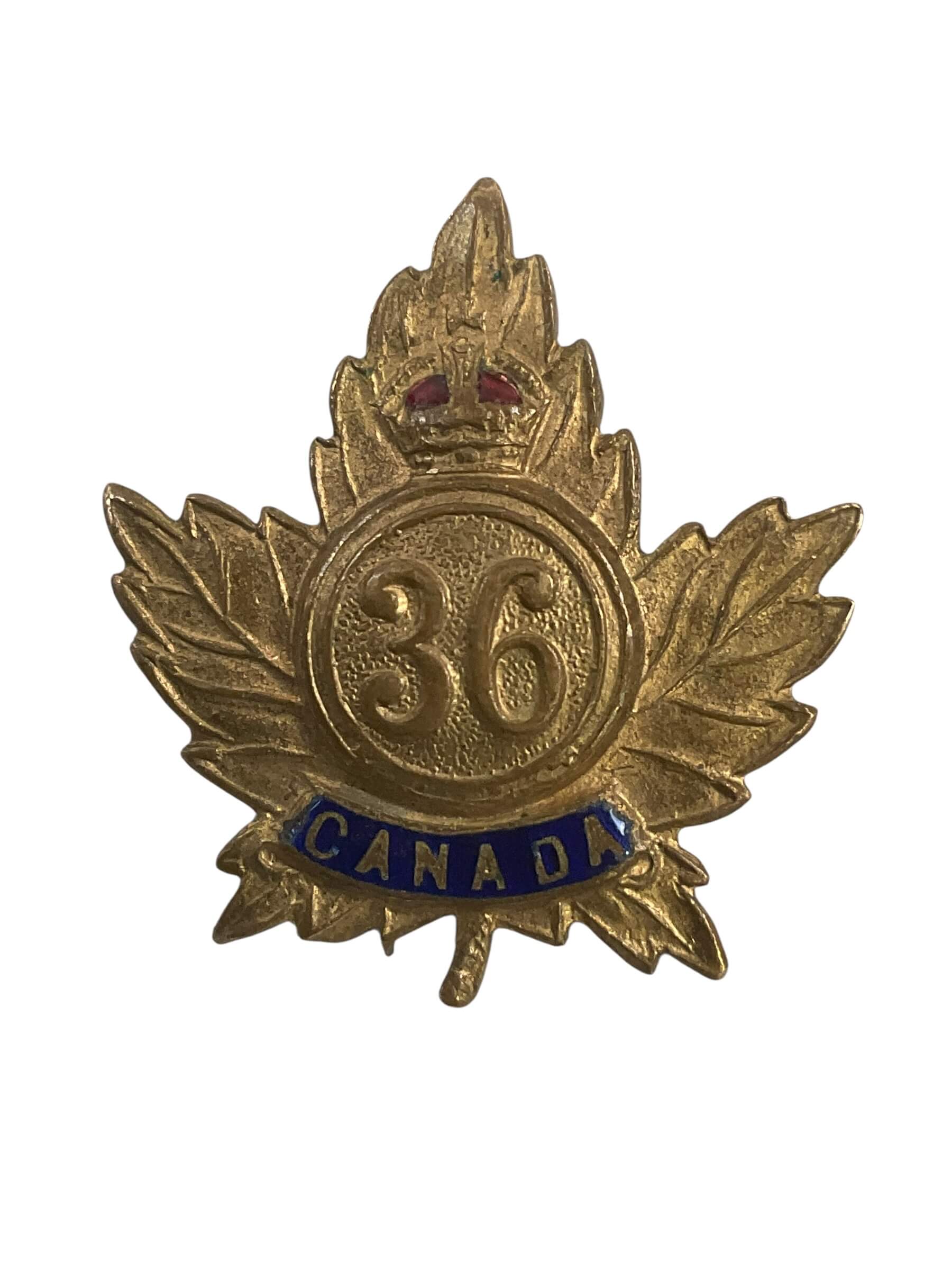 WW1 Canadian CEF 36th Battalion Collar Insignia Single WW1 Canadian CEF 36th Battalion Collar Insignia Single