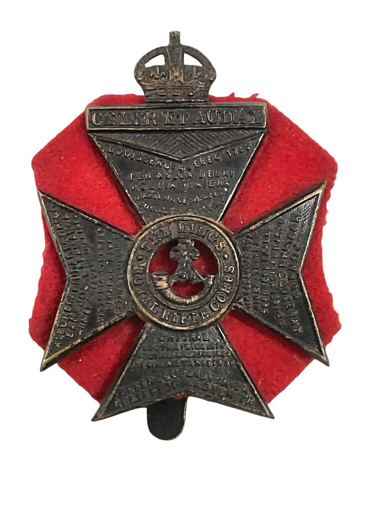 WW1 British BEF King's Royal Rifle Corps Cap Badge WW1 British BEF King's Royal Rifle Corps Cap Badge