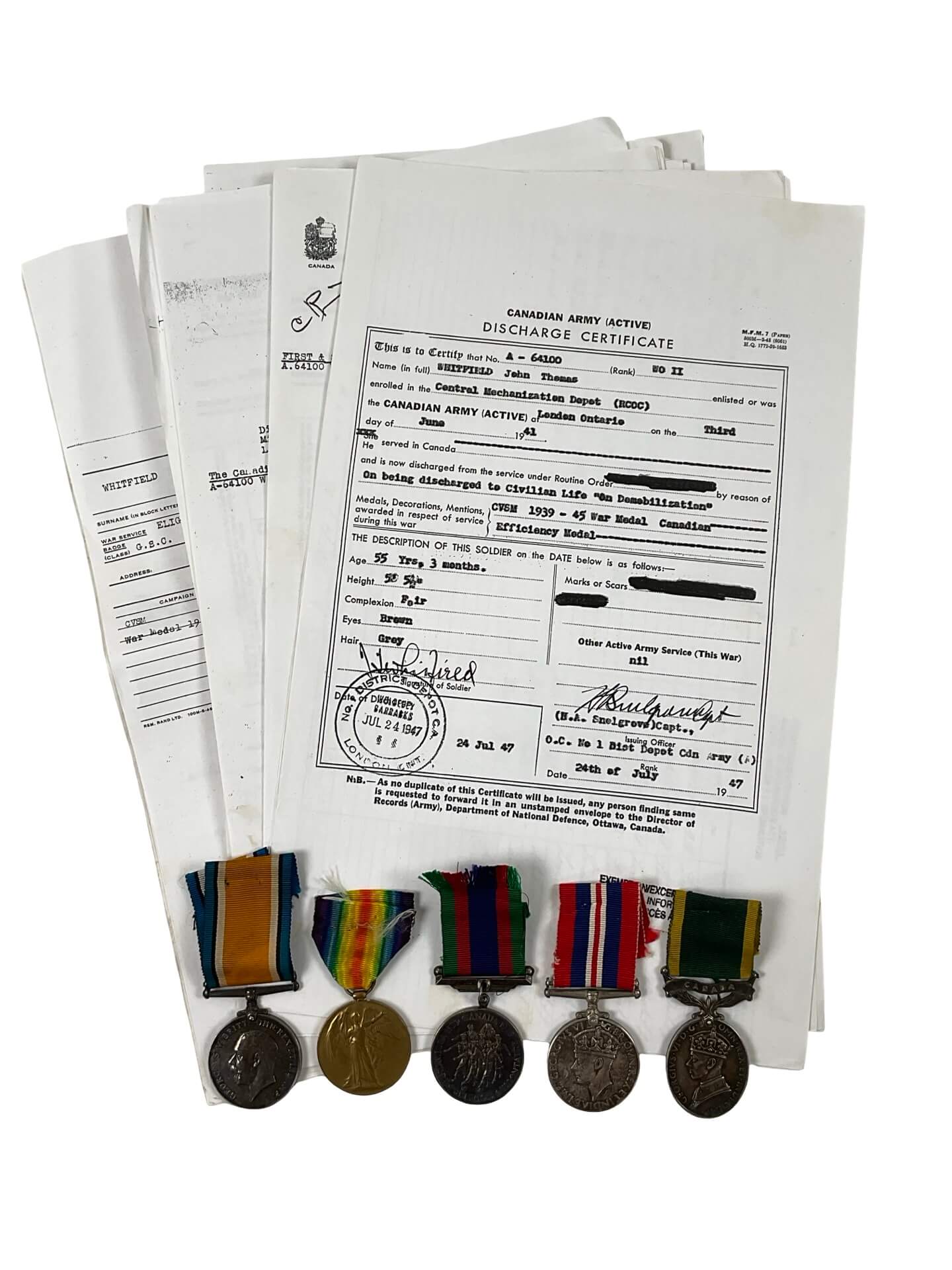 WW2 Canadian Medal Group Efficiency Medal RSM J.T. Whitfield 8th Mounted Brigade 1st Hussars WW2 Canadian Medal Group Efficiency Medal RSM J.T. Whitfield 8th Mounted Brigade 1st Hussars