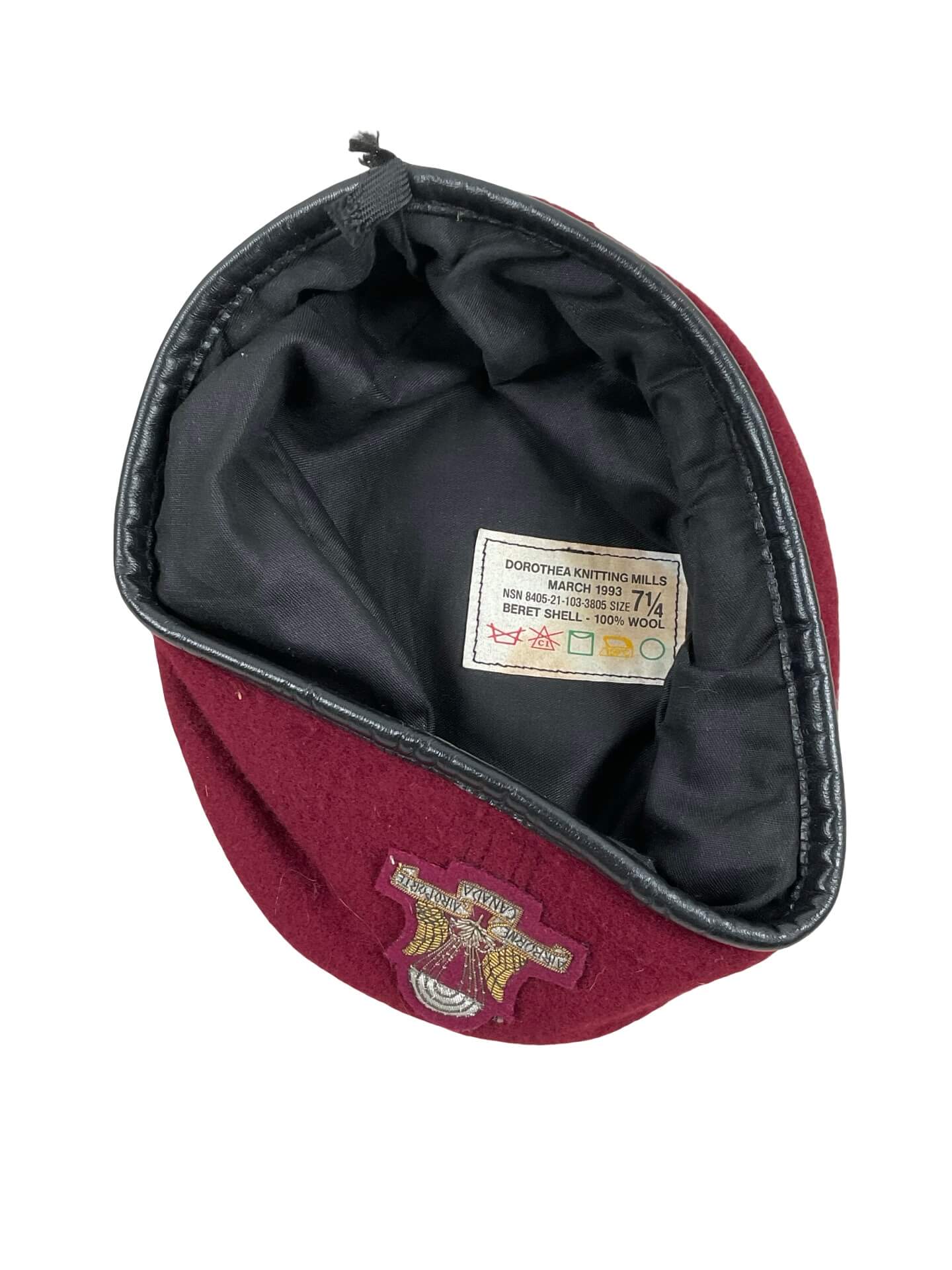 Canadian Forces Airborne Regiment Maroon Beret With Officer's Badge Size 7 1/4 Canadian Forces Airborne Regiment Maroon Beret With Officer's Badge Size 7 1/4