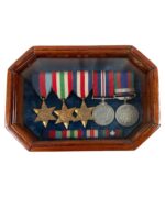 WW2 Canadian 5 Place Medal Group With Ribbon Bar in Wood Display Care