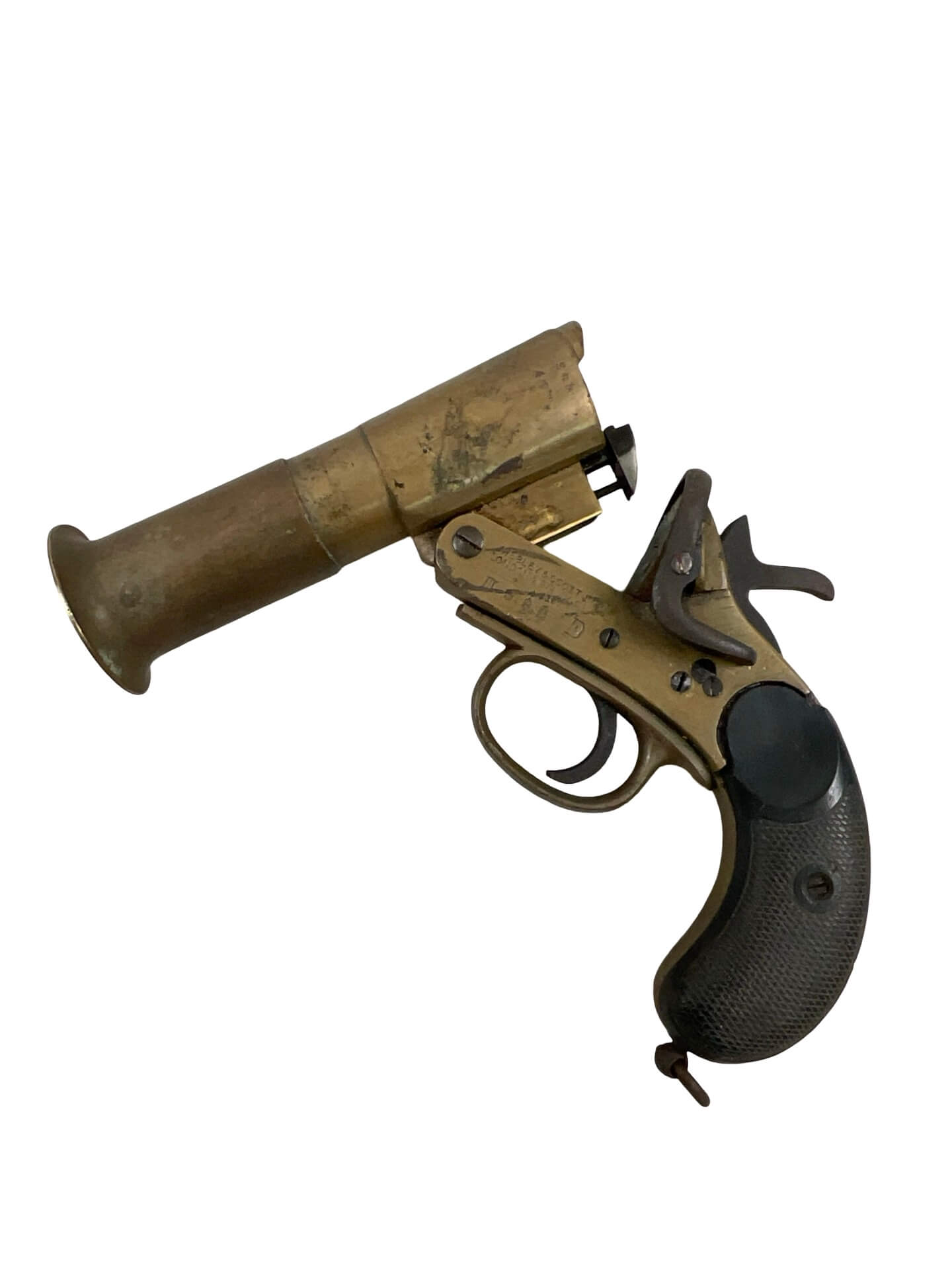 WW1 British Webley and Scott Brass Flare Pistol Dated 1918 ANTIQUE NO PERMIT REQUIRED WW1 British Webley and Scott Brass Flare Pistol Dated 1918 ANTIQUE NO PERMIT REQUIRED