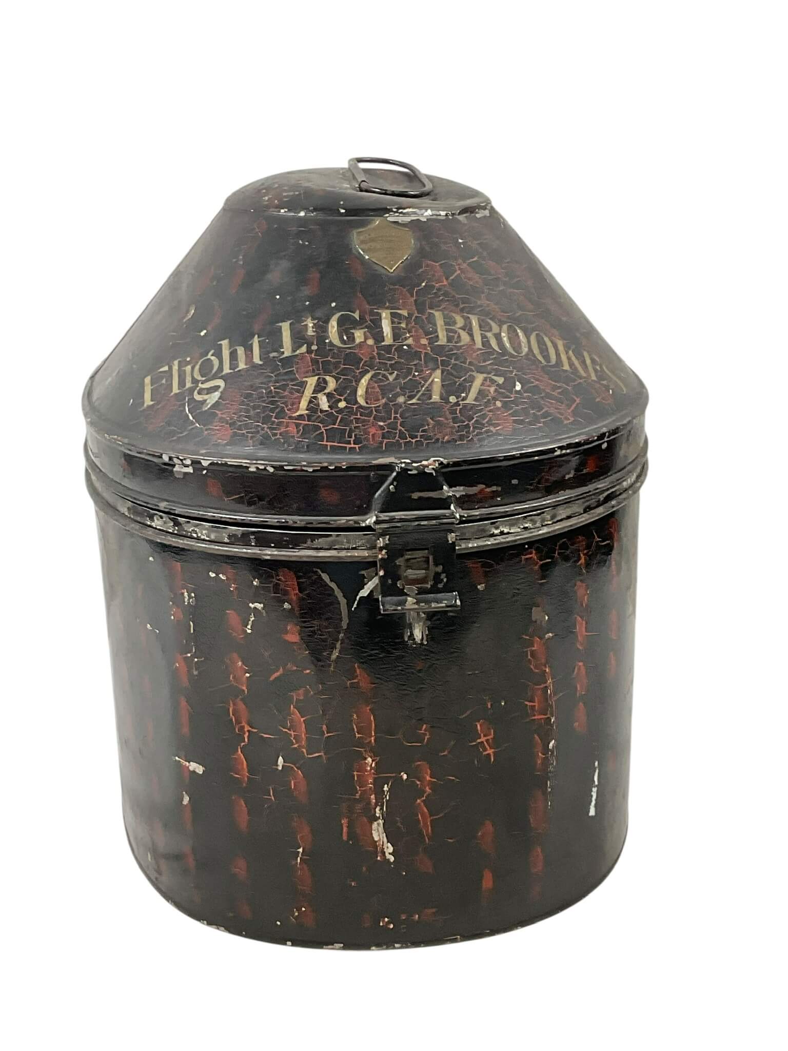 WW2 Canadian RCAF Japaned Pith Helmet Tin Named AVM G.E. Brookes WW2 Canadian RCAF Japaned Pith Helmet Tin Named AVM G.E. Brookes