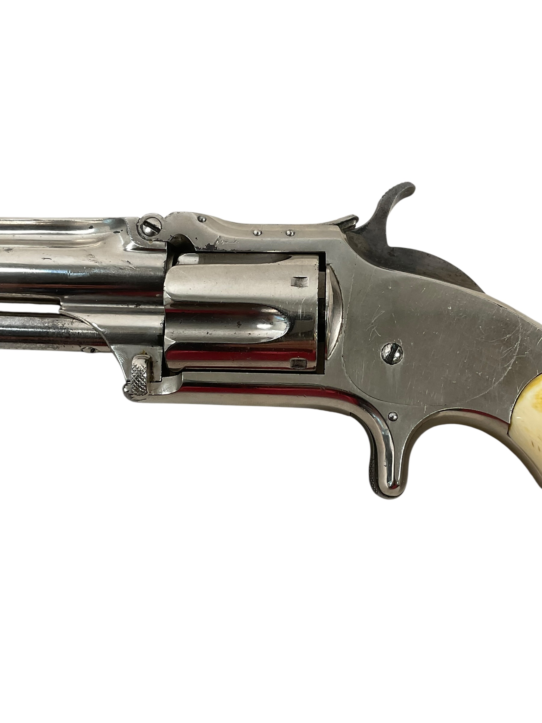 Smith and Wesson 1 1/2 5-Shot Revolver .32 Rimfire Nickeled Ivory Grips 2nd Model ANTIQUE NO PERMIT REQUIRED Smith and Wesson 1 1/2 5-Shot Revolver .32 Rimfire Nickeled Ivory Grips 2nd Model ANTIQUE NO PERMIT REQUIRED