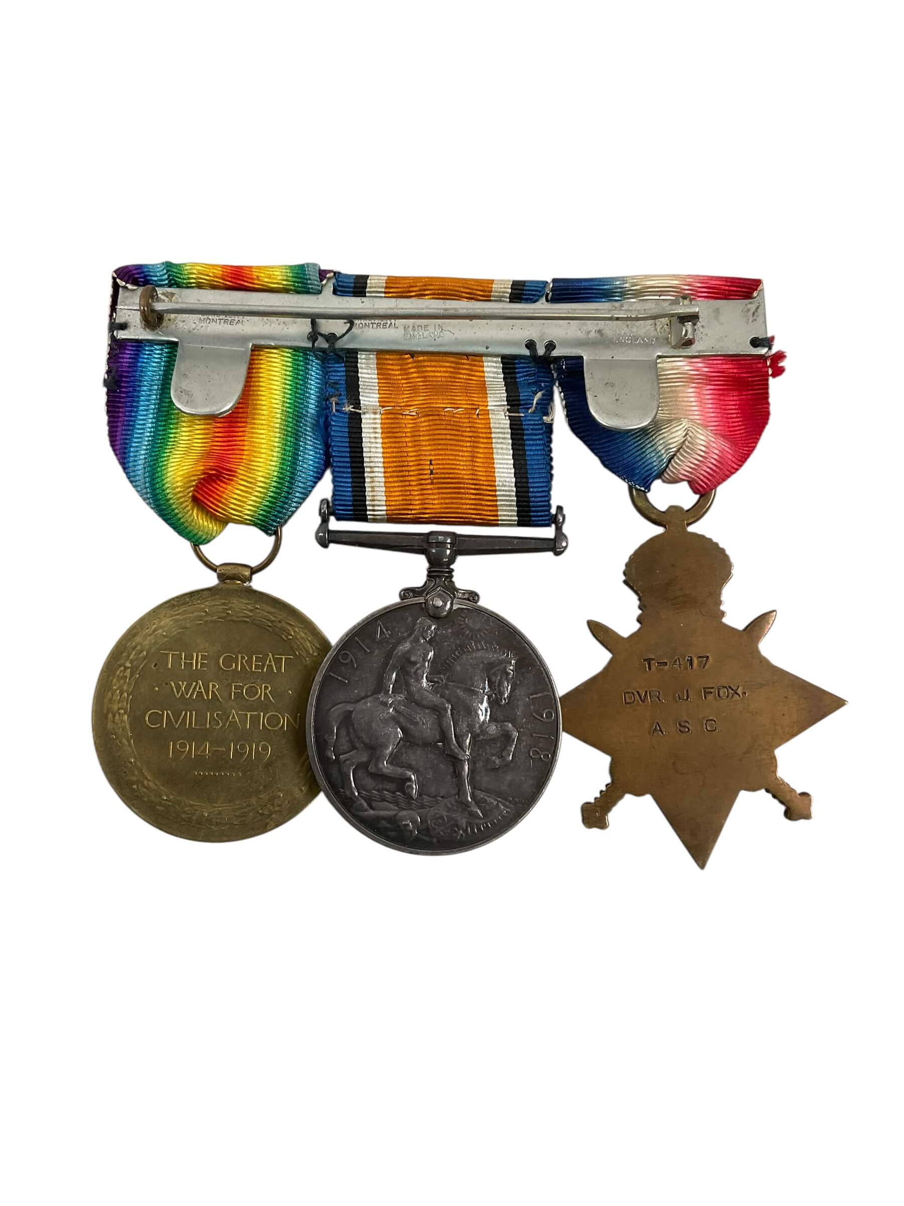 WW1 British BEF 1914-1915 Trio Named T-417 DVR J. Fox Army Service Corps WW1 British BEF 1914-1915 Trio Named T-417 DVR J. Fox Army Service Corps