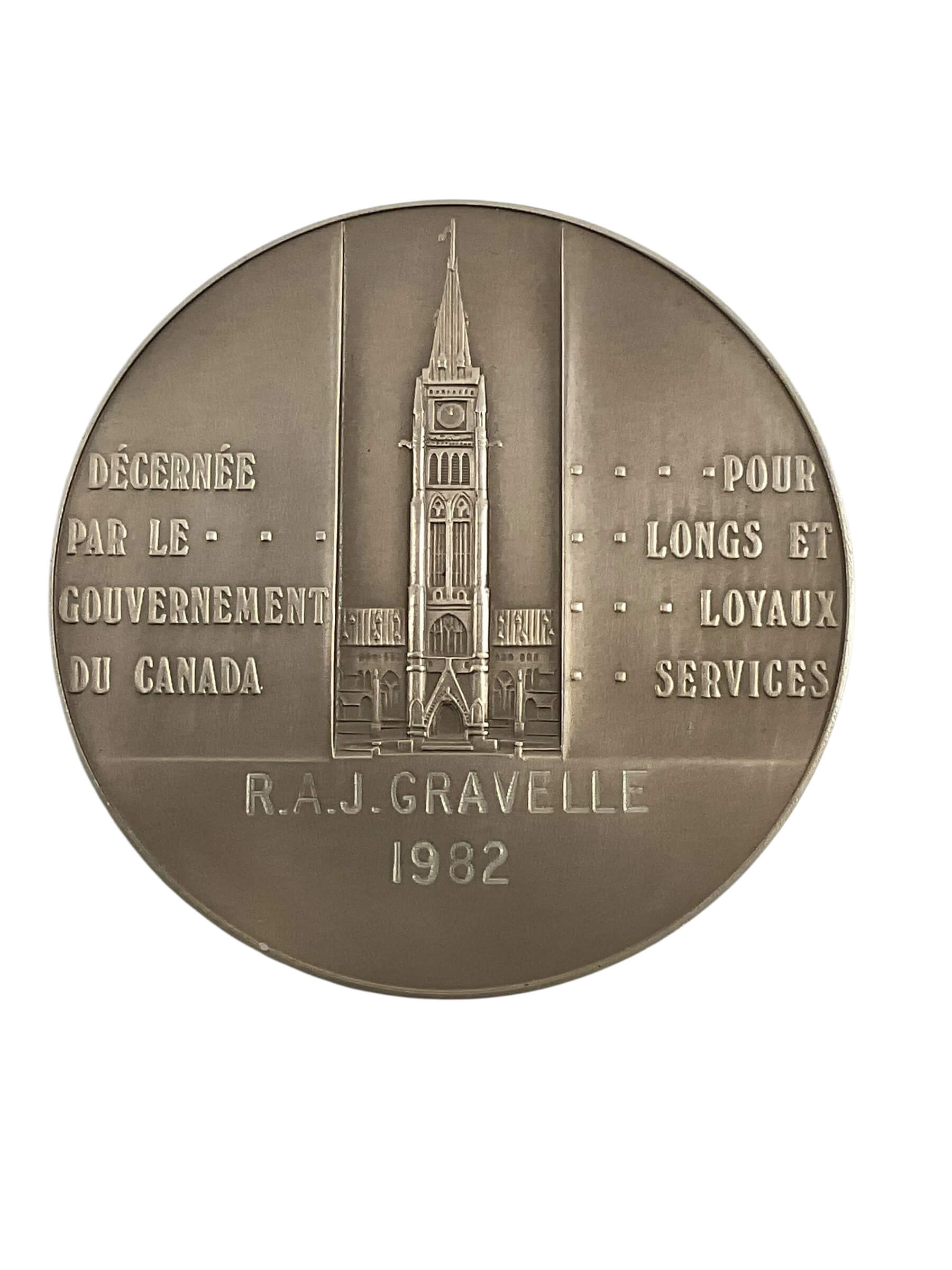Canadian Government of Canada Long and Loyal Service Medal Dated 1982 Named In Case Canadian Government of Canada Long and Loyal Service Medal Dated 1982 Named In Case