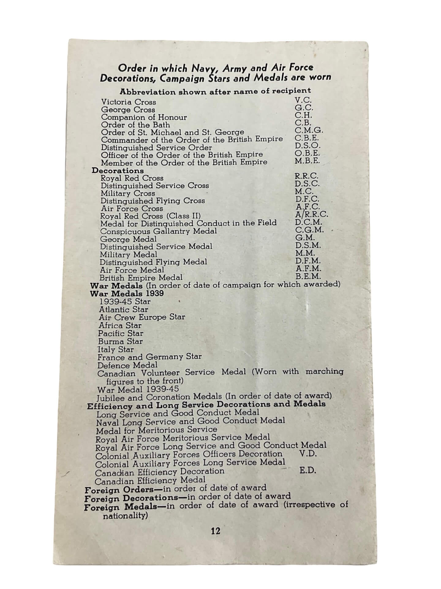 WW2 Canadian Information Regarding Mounting and Wearing Decorations Campaign Stars and Medals Leaflet WW2 Canadian Information Regarding Mounting and Wearing Decorations Campaign Stars and Medals Leaflet