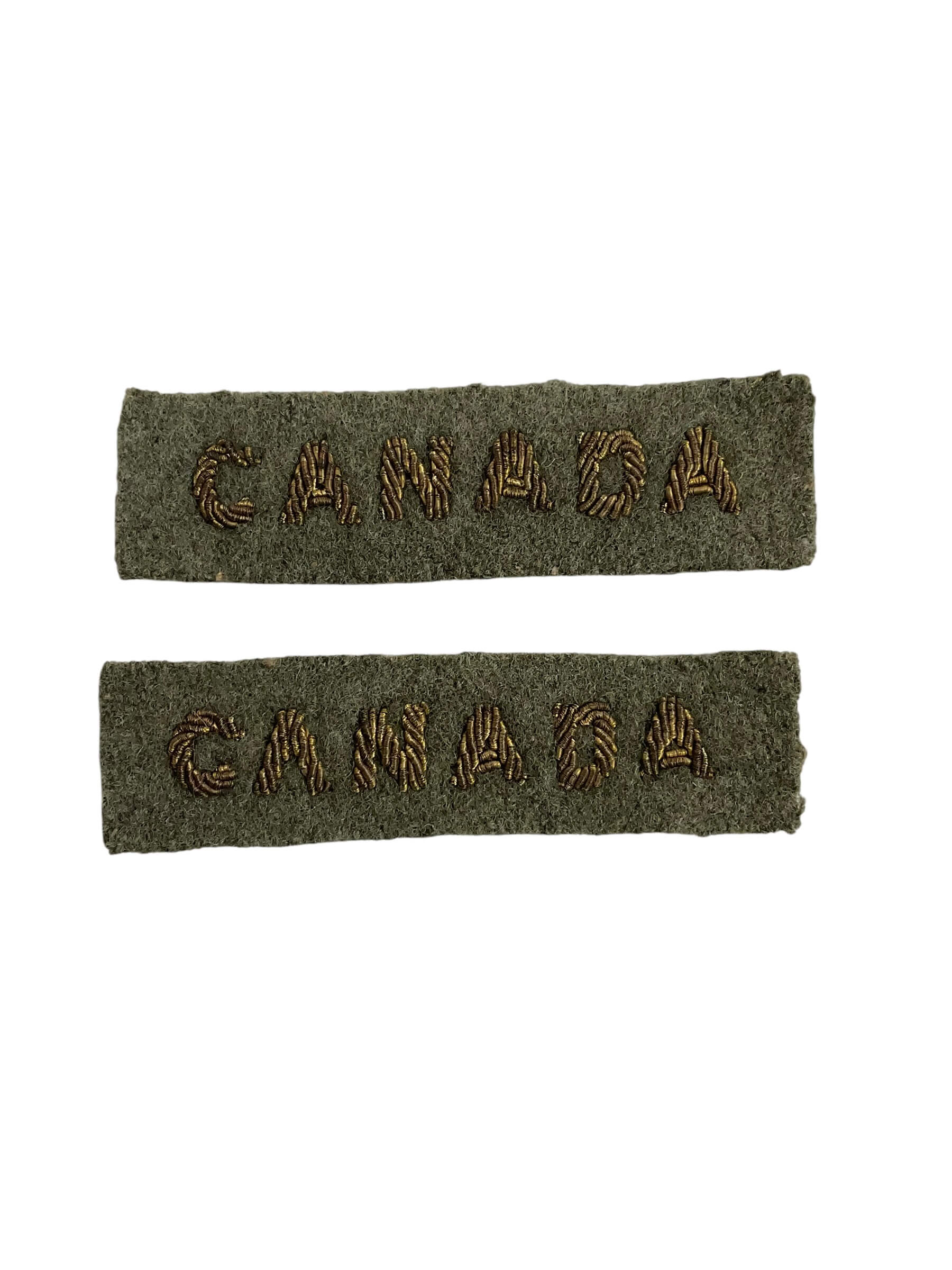 WW2 Canadian CANADA Bullion Wire Nationality Titles Insignia Pair WW2 Canadian CANADA Bullion Wire Nationality Titles Insignia Pair
