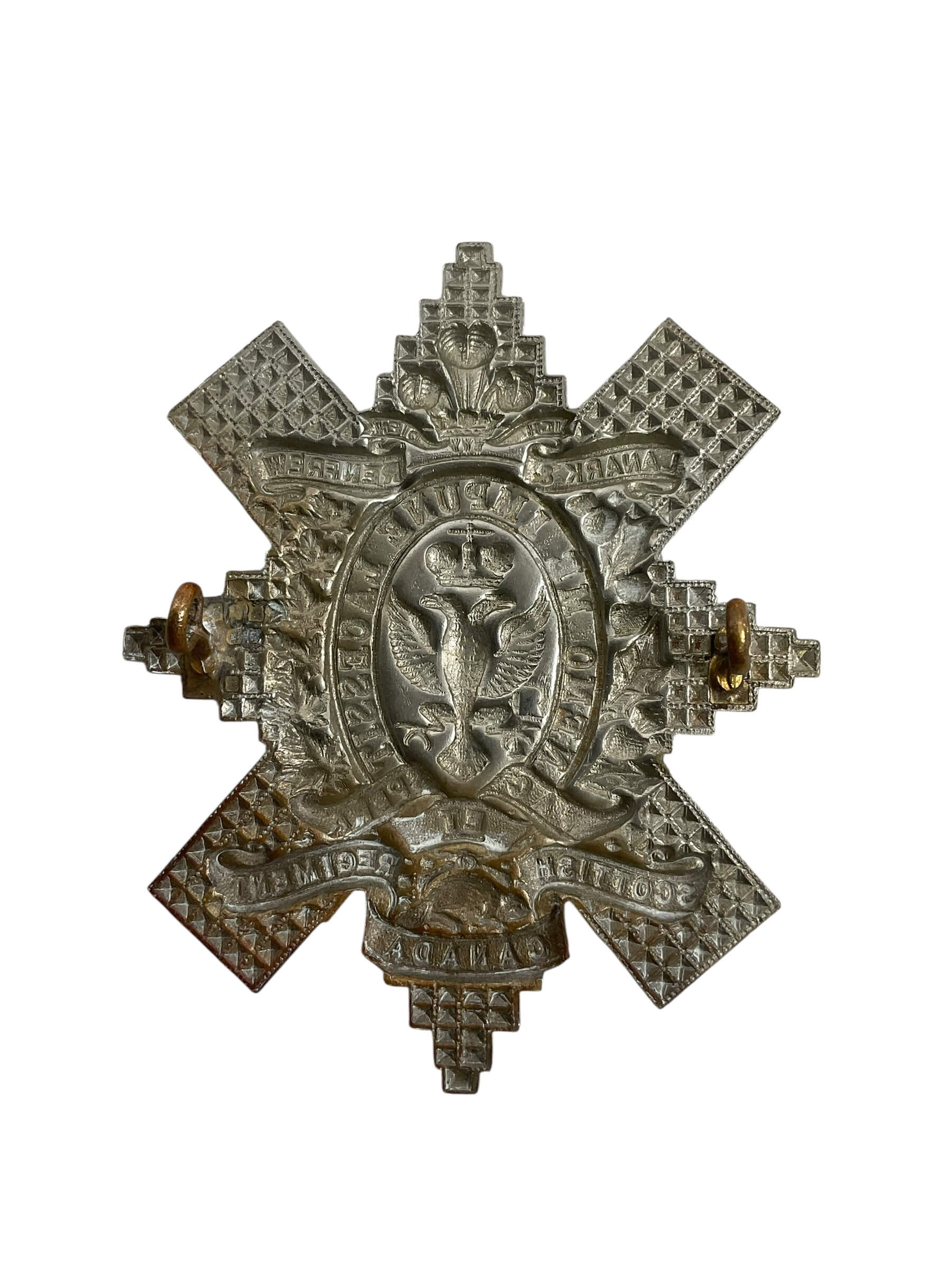 WW2 Canadian Lanark and Renfrew Scottish Regiment Cap Badge With Tartan Backing WW2 Canadian Lanark and Renfrew Scottish Regiment Cap Badge With Tartan Backing