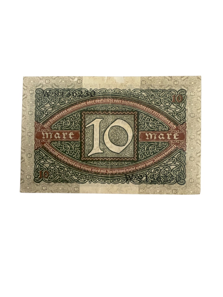 German 10 Mark Reichs Banknote Dated 1920 German 10 Mark Reichs Banknote Dated 1920