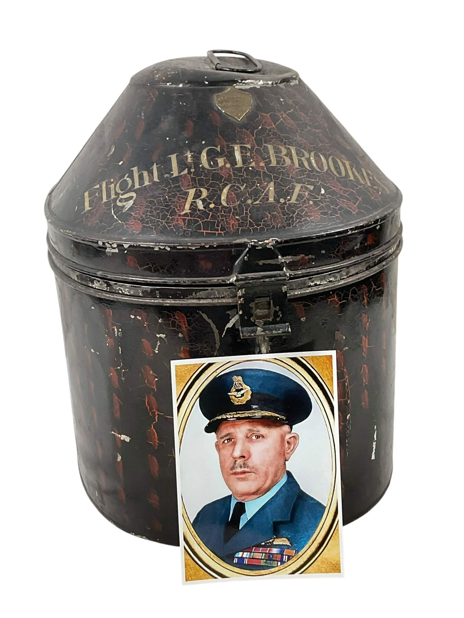 WW2 Canadian RCAF Japaned Pith Helmet Tin Named AVM G.E. Brookes WW2 Canadian RCAF Japaned Pith Helmet Tin Named AVM G.E. Brookes