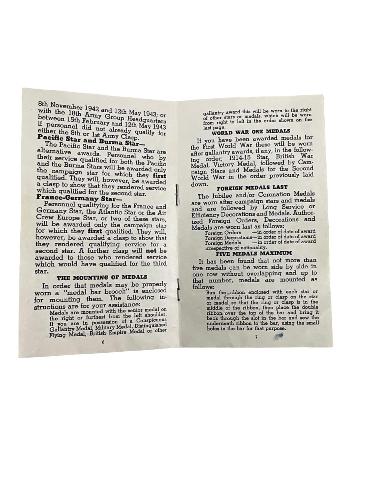 WW2 Canadian Information Regarding Mounting and Wearing Decorations Campaign Stars and Medals Leaflet WW2 Canadian Information Regarding Mounting and Wearing Decorations Campaign Stars and Medals Leaflet
