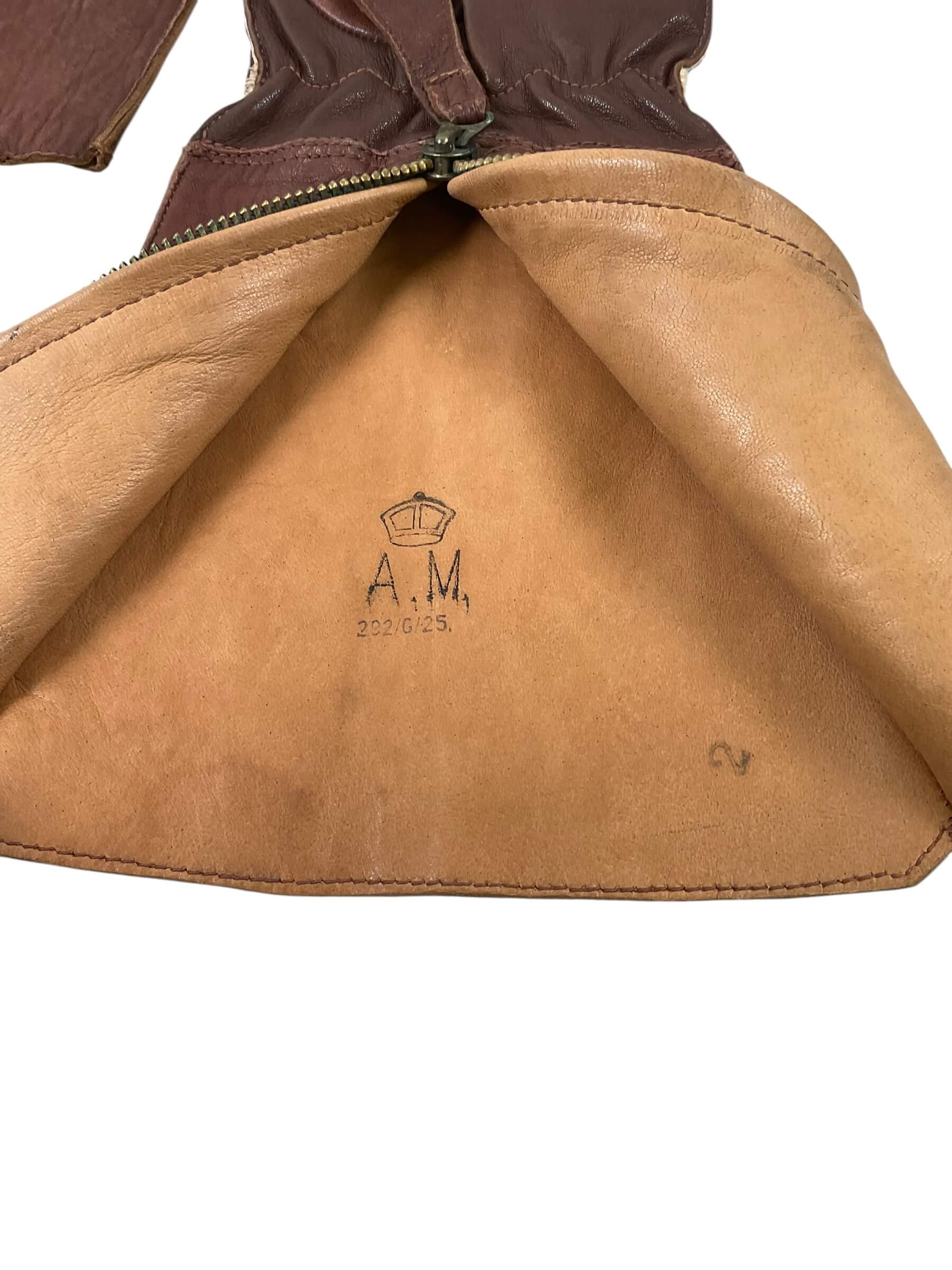 WW2 British RAF Leather Fighter Pilot Gloves Straight Zip Size 9 AM Marked WW2 British RAF Leather Fighter Pilot Gloves Straight Zip Size 9 AM Marked