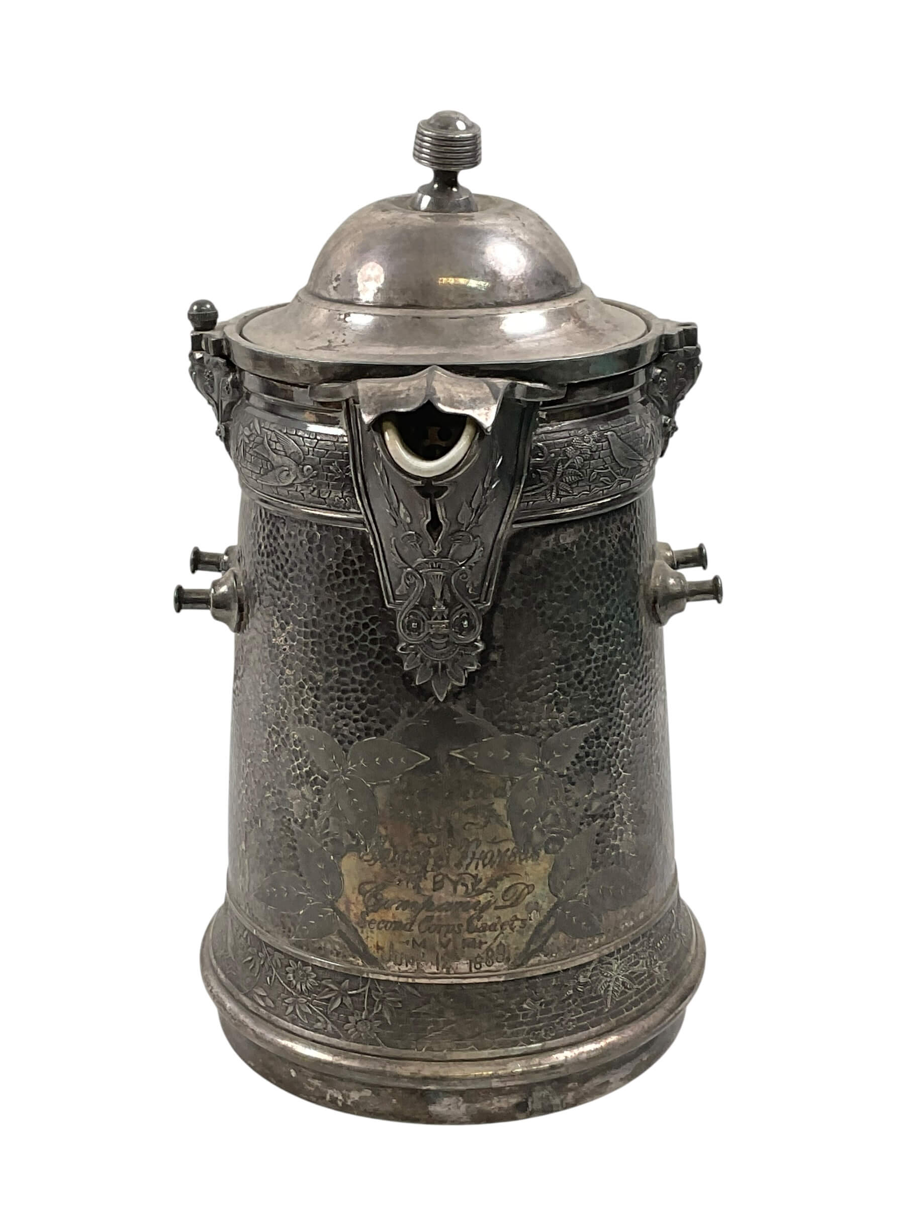 US Company D Second Corps Cadets M.V.M Silver Plated Inscribed Water Pitcher Maker Reed & Barton US Company D Second Corps Cadets M.V.M Silver Plated Inscribed Water Pitcher Maker Reed & Barton