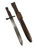 WW1 Canadian CEF Ross Rifle Butcher Bayonet With Leather Scabbard Dated 1907 WW1 Canadian CEF Ross Rifle Butcher Bayonet With Leather Scabbard Dated 1907
