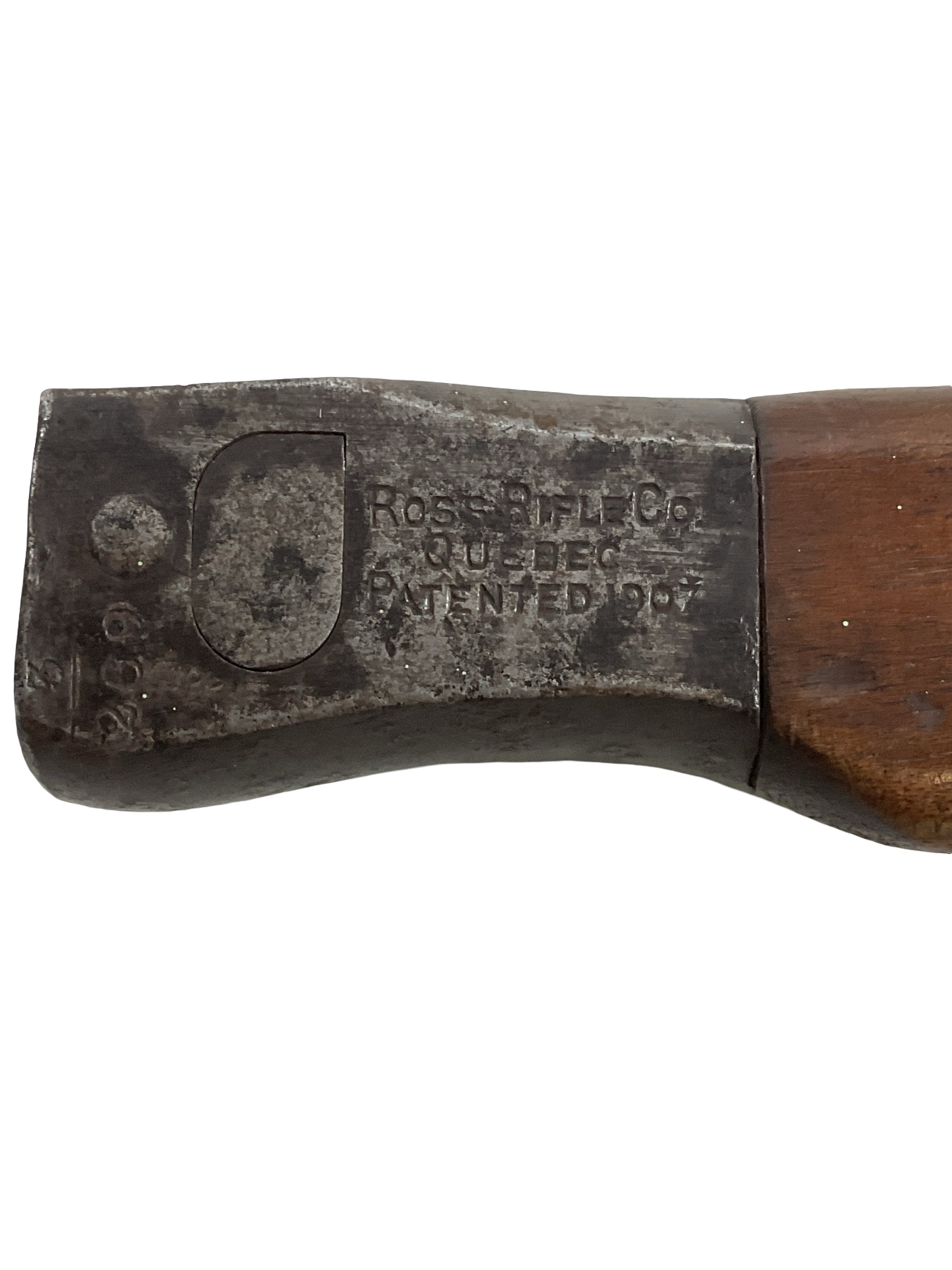 WW1 Canadian CEF Ross Rifle Butcher Bayonet With Leather Scabbard Dated 1907 WW1 Canadian CEF Ross Rifle Butcher Bayonet With Leather Scabbard Dated 1907