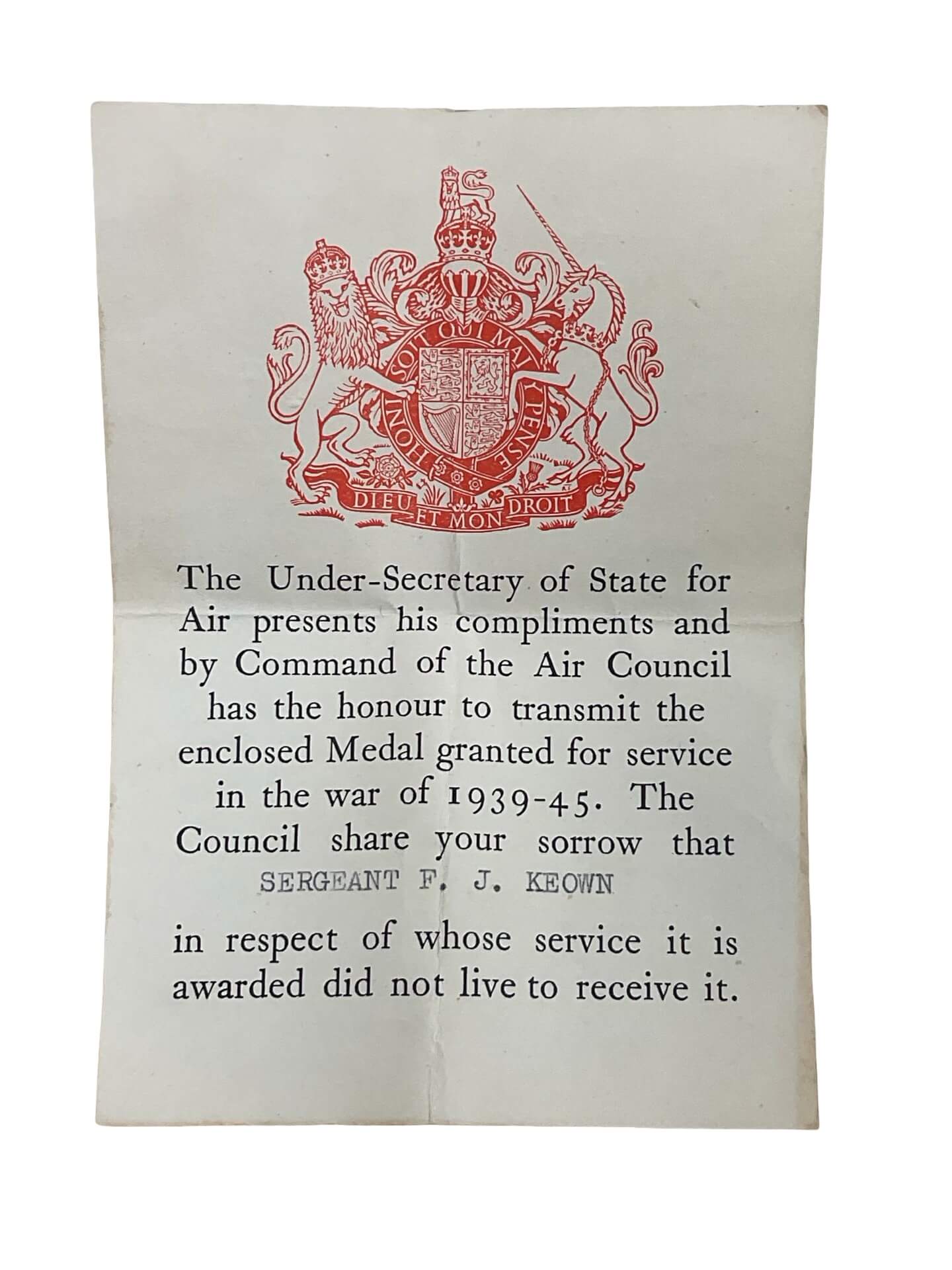 WW2 British RAF Defence Medal KIA With Document In Mail Home Box of Issue WW2 British RAF Defence Medal KIA With Document In Mail Home Box of Issue
