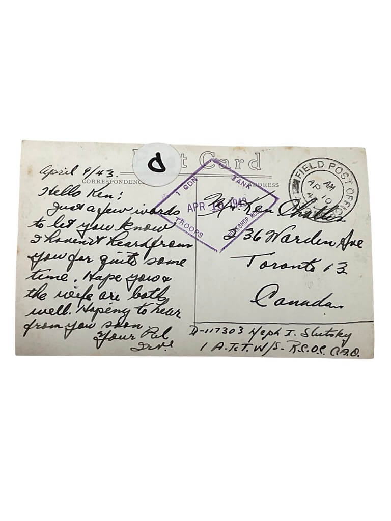 WW2 Canadian RCOC Postcard 1st Canadian Tank Troop Workshop 3" X 5 1/4" WW2 Canadian RCOC Postcard 1st Canadian Tank Troop Workshop 3" X 5 1/4"