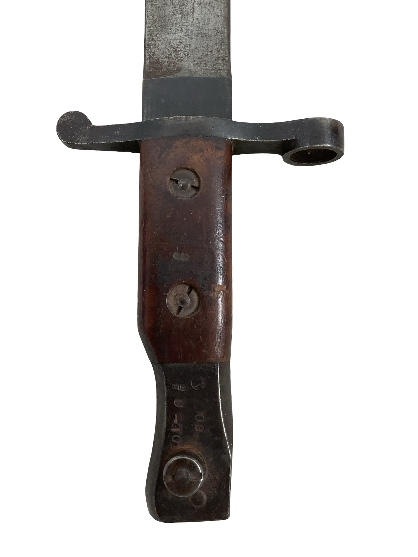 WW1 Canadian CEF Ross Rifle Butcher Bayonet With Leather Scabbard Dated 1907 WW1 Canadian CEF Ross Rifle Butcher Bayonet With Leather Scabbard Dated 1907
