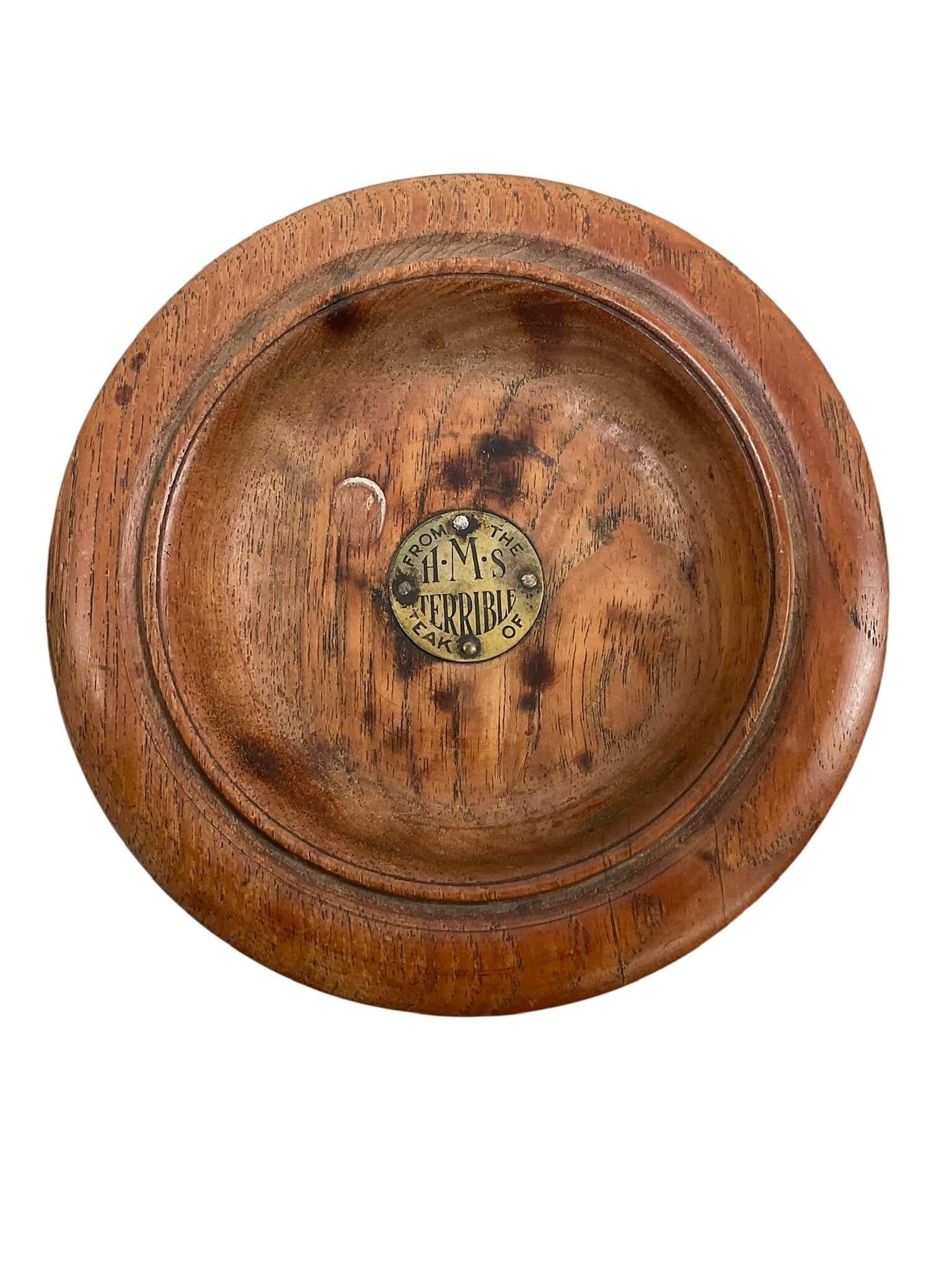 WW1 British RN H.M.S. Terrible Teak Trinket Dish WW1 British RN H.M.S. Terrible Teak Trinket Dish