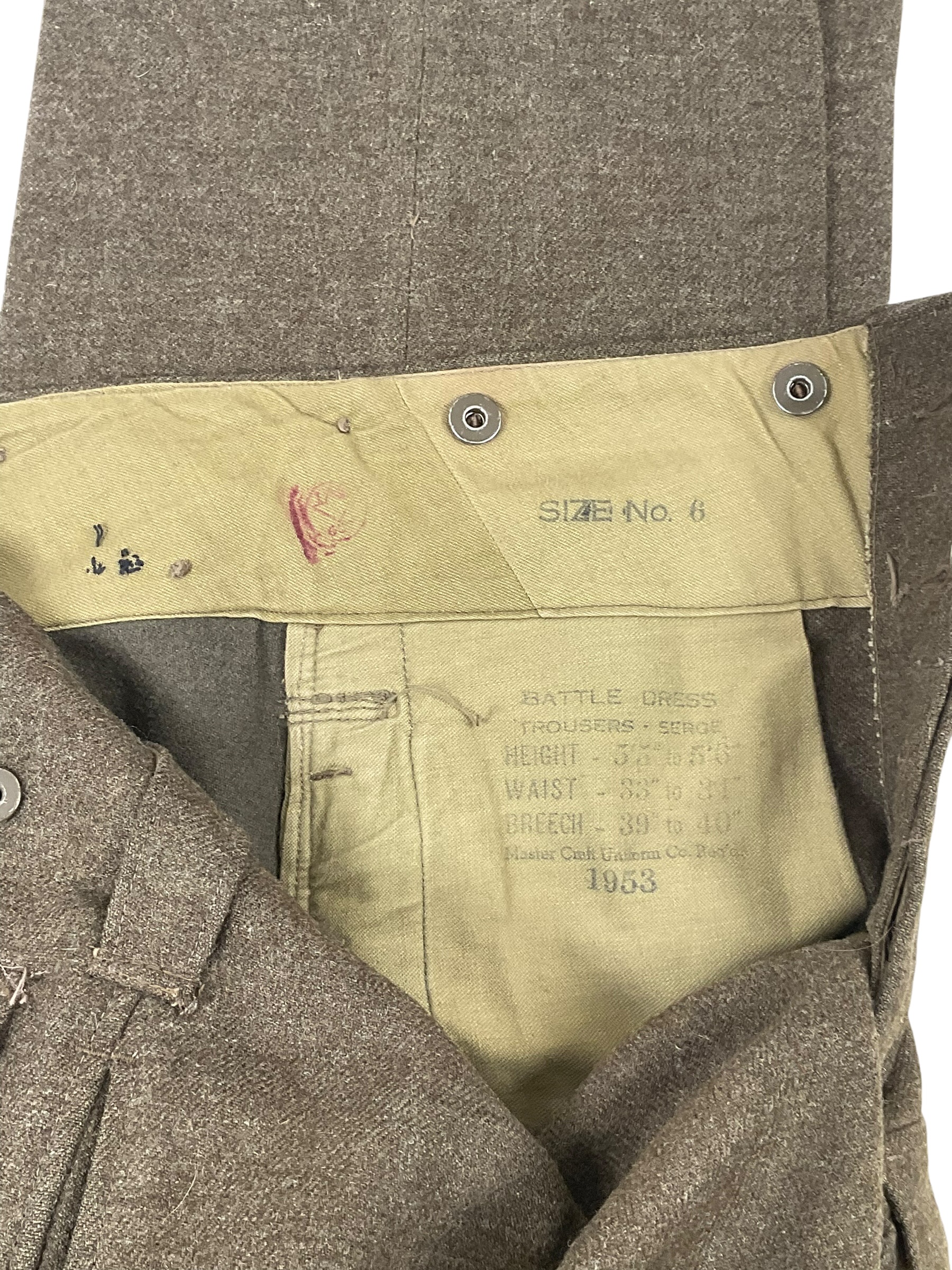 Canadian Army Korean War Battledress Trousers Pants Size 6 Dated 1953 Canadian Army Korean War Battledress Trousers Pants Size 6 Dated 1953