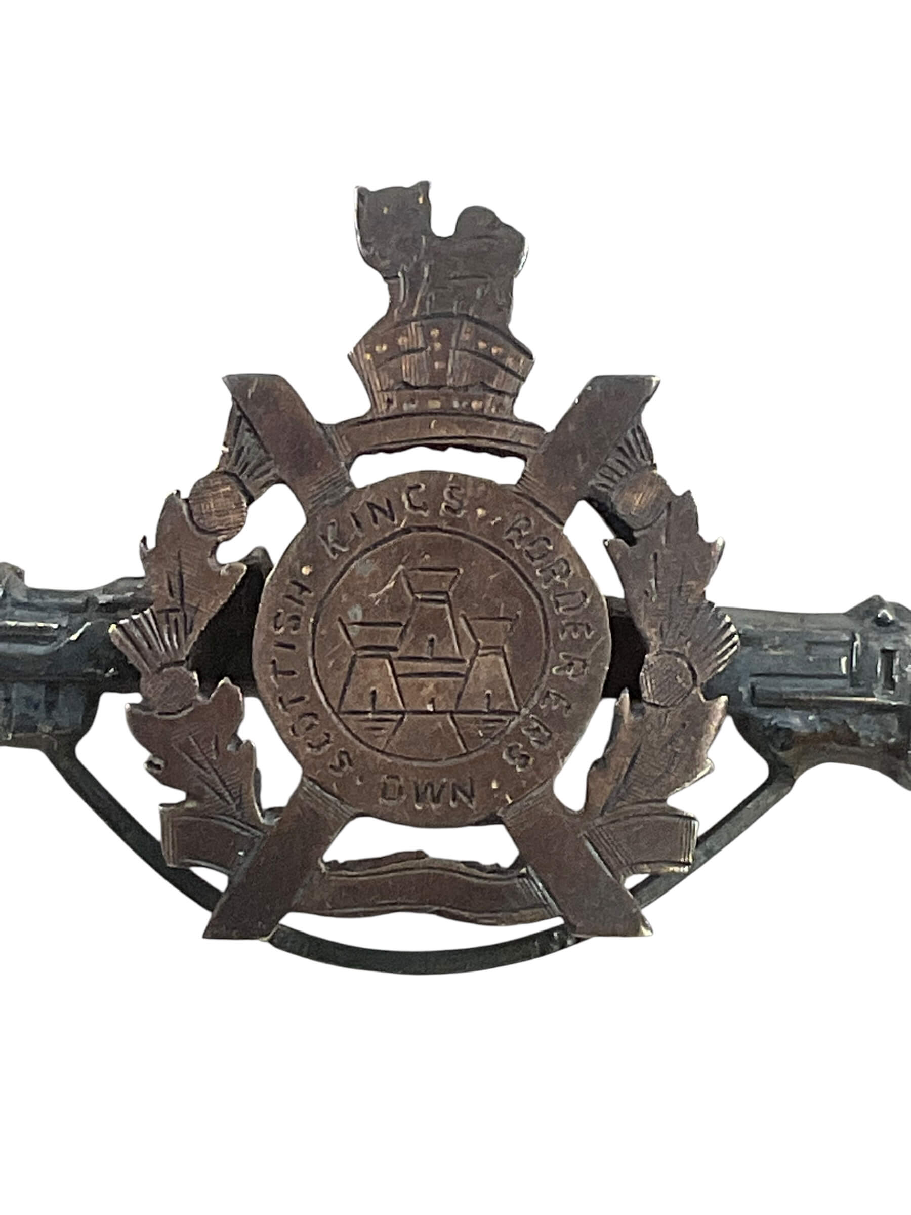 WW1 British BEF King's Own Scottish Borderers Sweetheart Badge Dated 1915 WW1 British BEF King's Own Scottish Borderers Sweetheart Badge Dated 1915