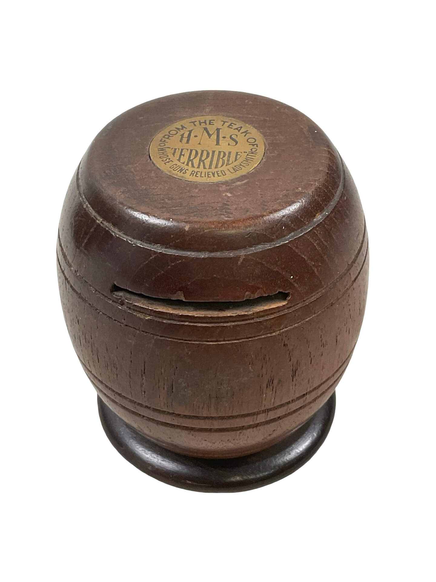 WW1 British RN H.M.S. Terrible Teak Coin Bank WW1 British RN H.M.S. Terrible Teak Coin Bank