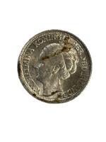 WW2 Netherlands Queen Wilhelmina 10 Cents Wreath Vintage Silver Coin Dated 1944