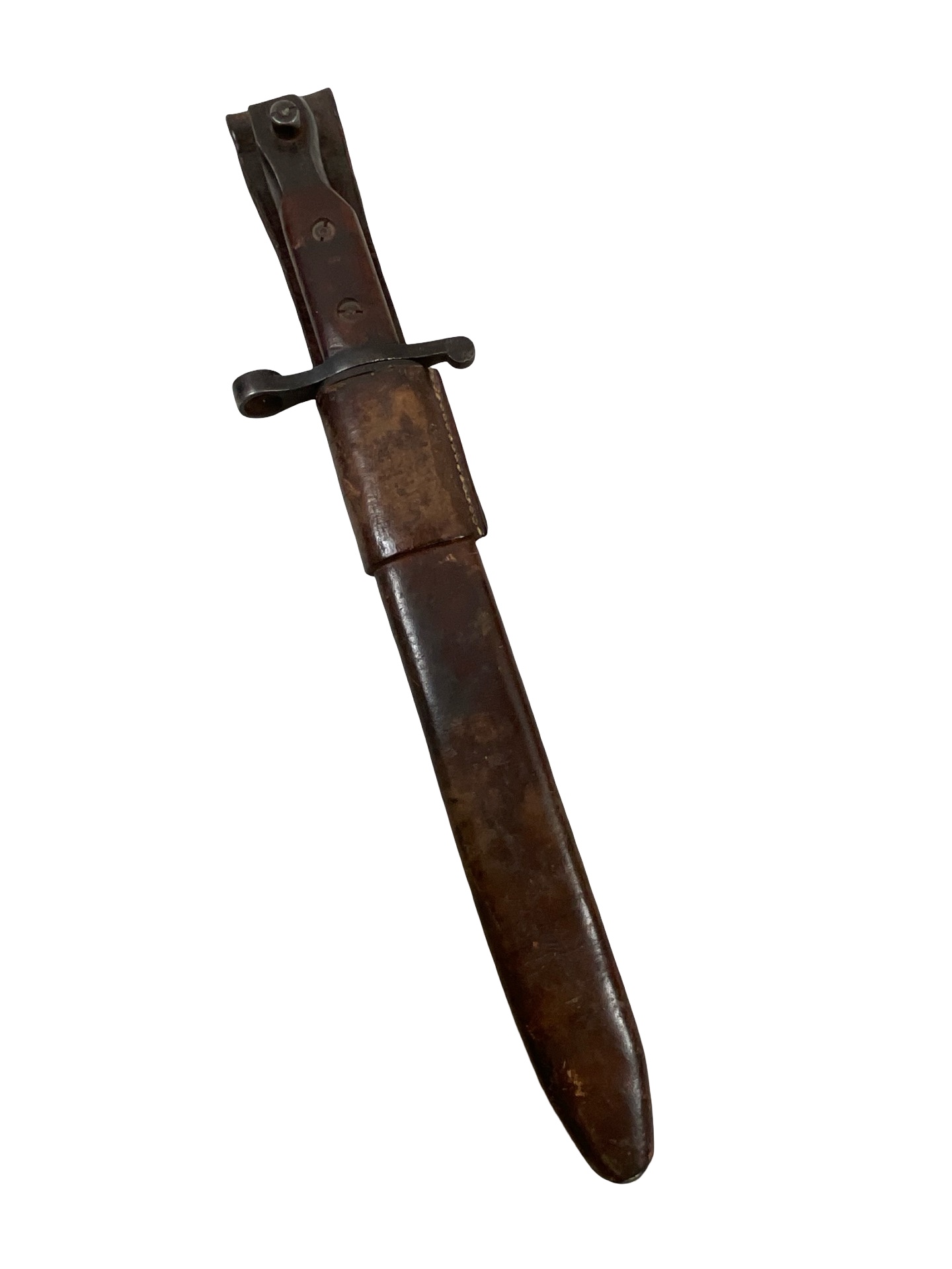 WW1 Canadian CEF Ross Rifle Butcher Bayonet With Leather Scabbard Dated 1907 WW1 Canadian CEF Ross Rifle Butcher Bayonet With Leather Scabbard Dated 1907