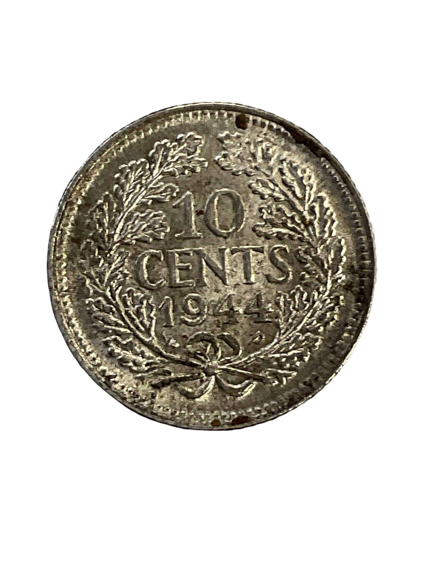 WW2 Netherlands Queen Wilhelmina 10 Cents Wreath Vintage Silver Coin Dated 1944 WW2 Netherlands Queen Wilhelmina 10 Cents Wreath Vintage Silver Coin Dated 1944