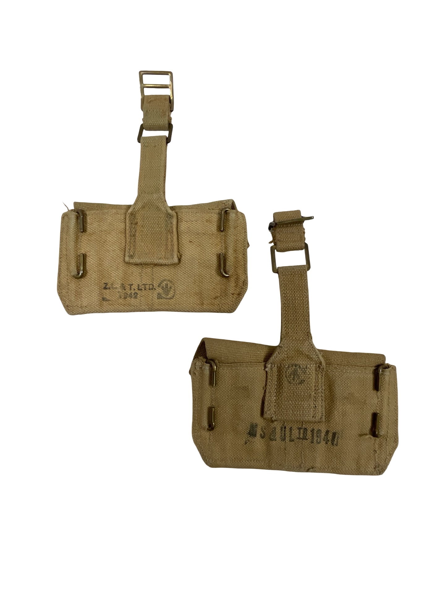 WW2 Canadian P37 Ammo Pouches Pair C Broad Arrowed WW2 Canadian P37 Ammo Pouches Pair C Broad Arrowed