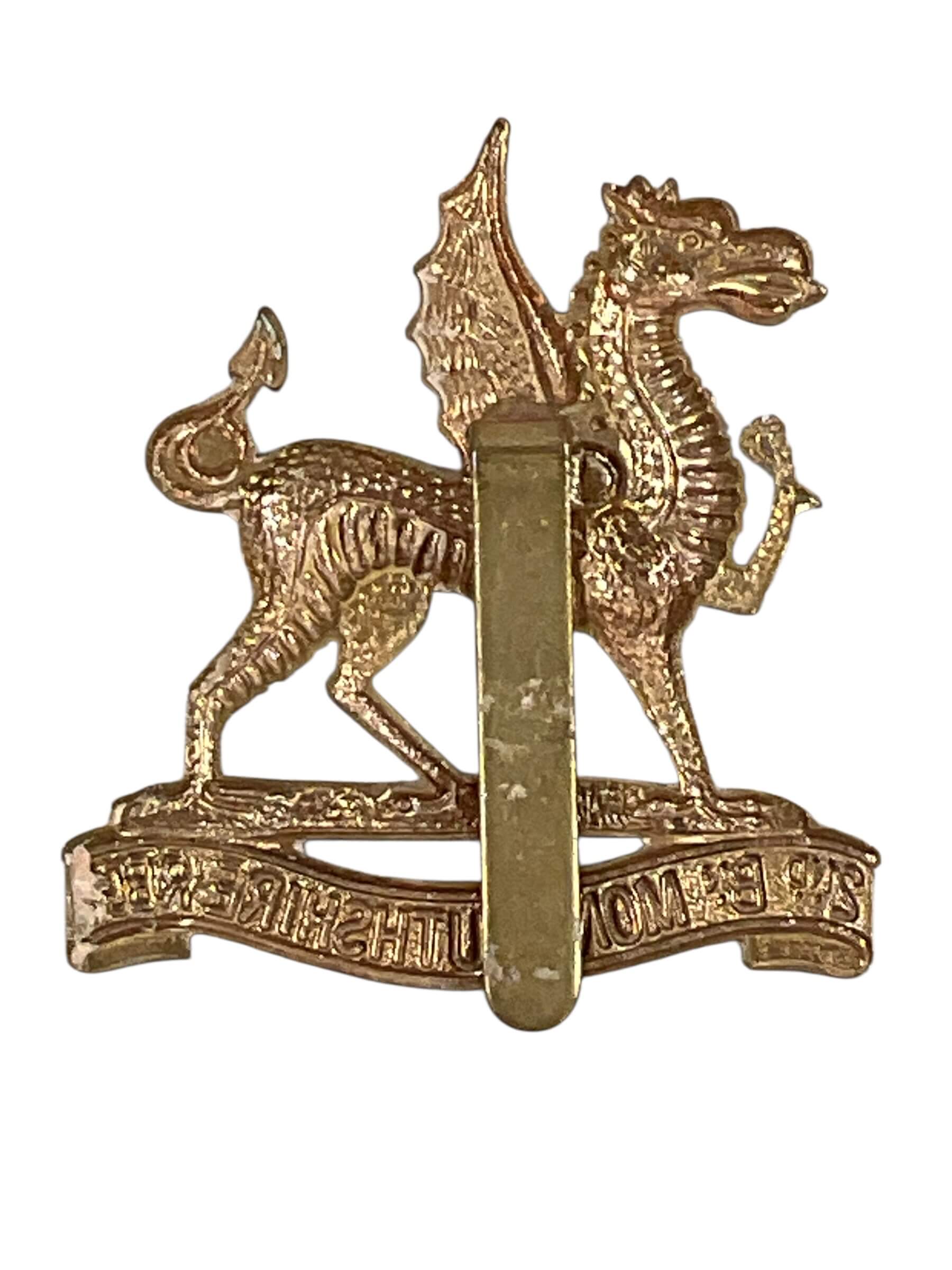WW1 British BEF 2nd Battlaion Monmouthshire Regiment Brass Cap Badge WW1 British BEF 2nd Battlaion Monmouthshire Regiment Brass Cap Badge