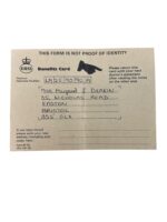 British UK Department of Health and Social Security Medical Benefits Card Named to Margaret Deakin