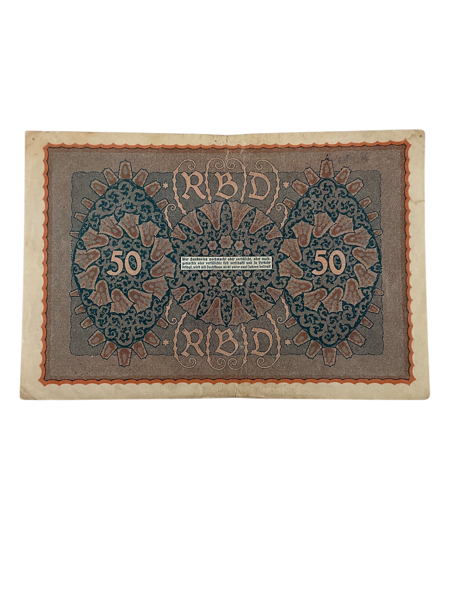 WW1 Imperial German 50 Mark Reichs Banknote Dated 1919 WW1 Imperial German 50 Mark Reichs Banknote Dated 1919