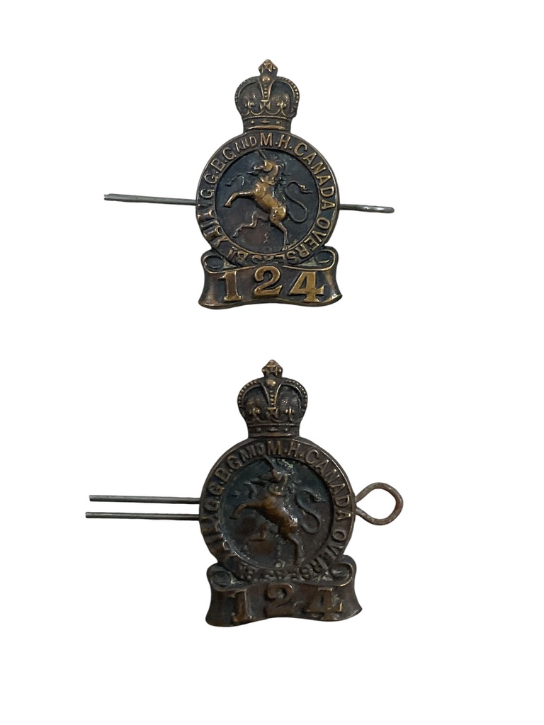 WW1 Canadian CEF 124th Battalion Collars Insignia Pair WW1 Canadian CEF 124th Battalion Collars Insignia Pair
