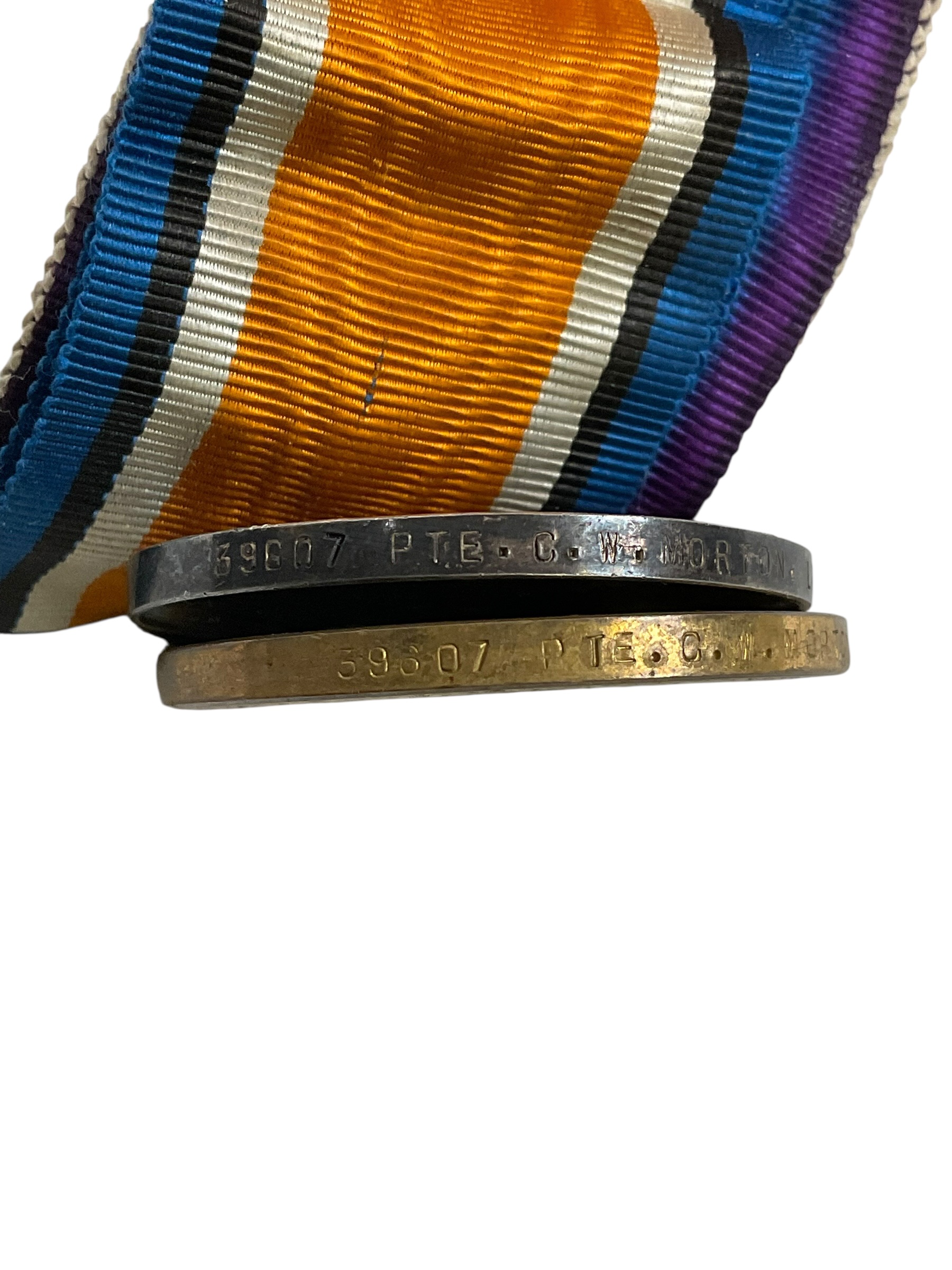 WW1 British BEF Medal Group Pair Full Size 39607 PTE. C.W. Morton Lancashire Fusiliers WW1 British BEF Medal Group Pair Full Size 39607 PTE. C.W. Morton Lancashire Fusiliers