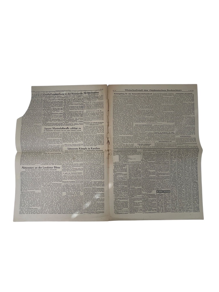 WW2 German Ostdeutscher Beobachte Propaganda Newspaper Dated June 21 1944 WW2 German Ostdeutscher Beobachte Propaganda Newspaper Dated June 21 1944