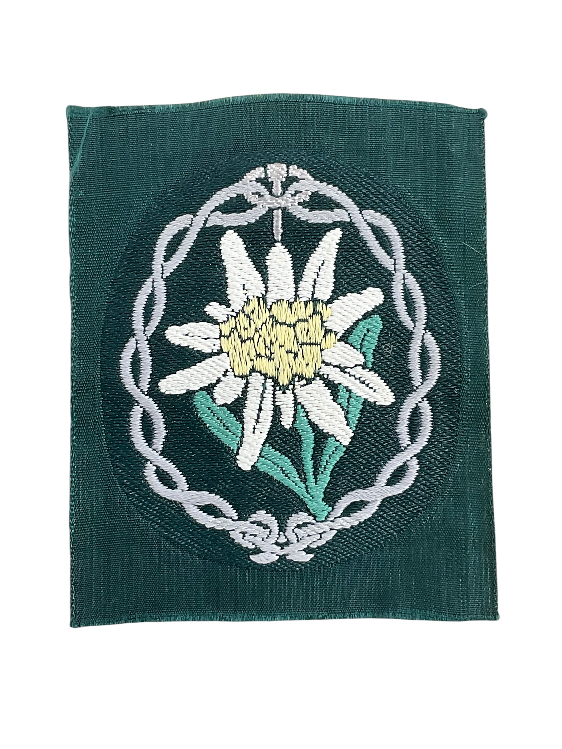 WW2 German Mountain Troops Edelweiss Bevo Woven Sleeve Patch Insignia WW2 German Mountain Troops Edelweiss Bevo Woven Sleeve Patch Insignia